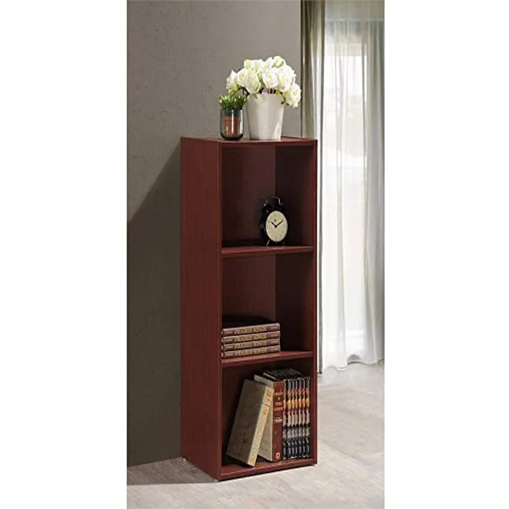 Hodedah 3 Shelf Home and Office Organization Storage Bookcase Cabinets, Mahogany - Image 2