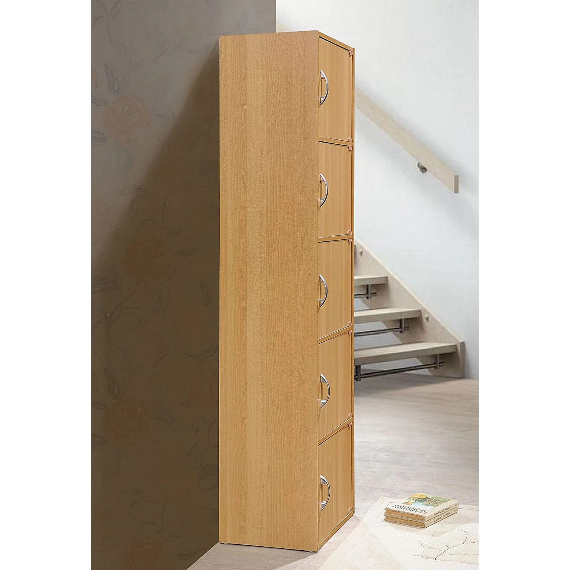 Hodedah 5 Shelf Home and Office Enclosed Organization Storage Cabinet, Beech - Image 4