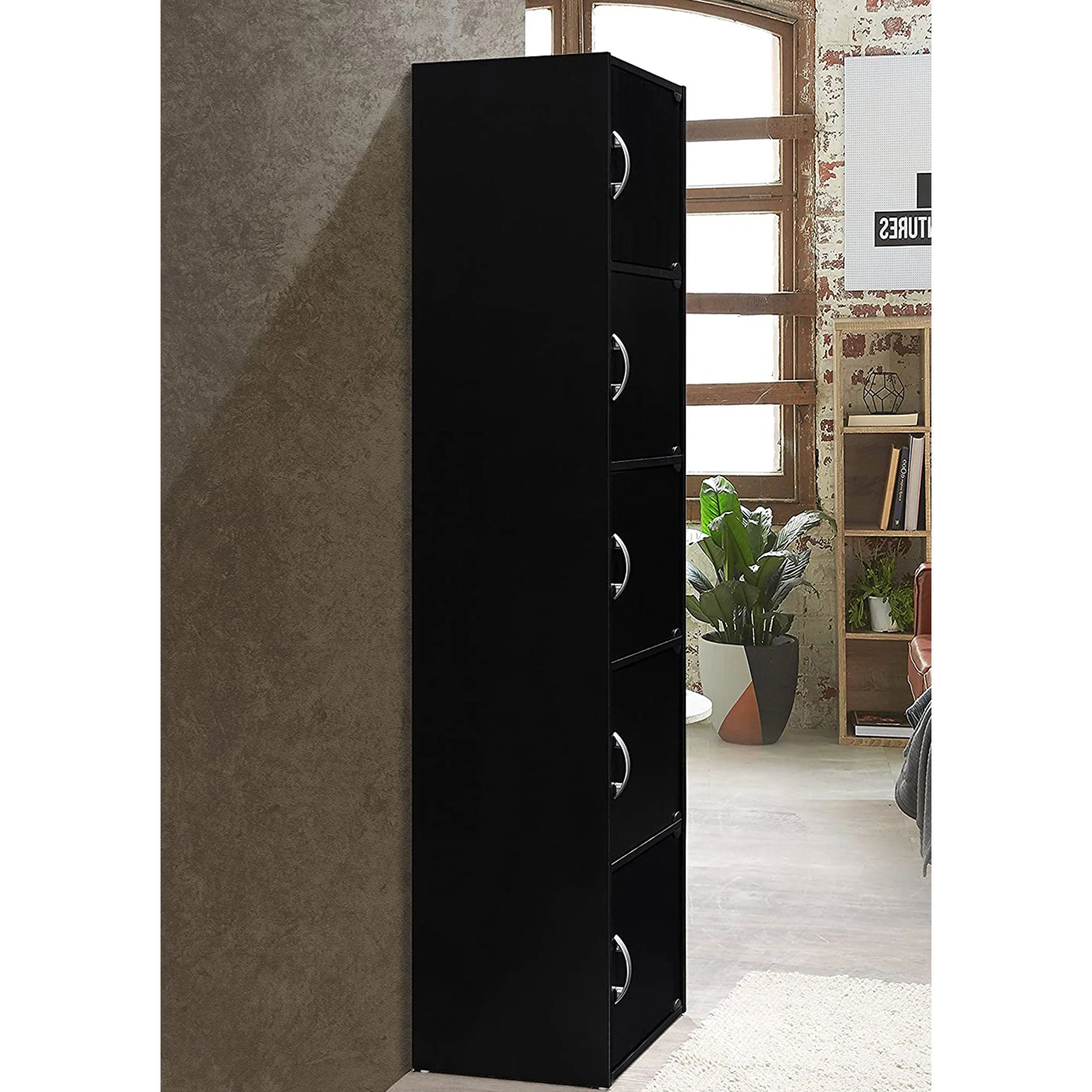 Hodedah 5 Shelf Home and Office Enclosed Organization Storage Cabinet, Black - Image 6