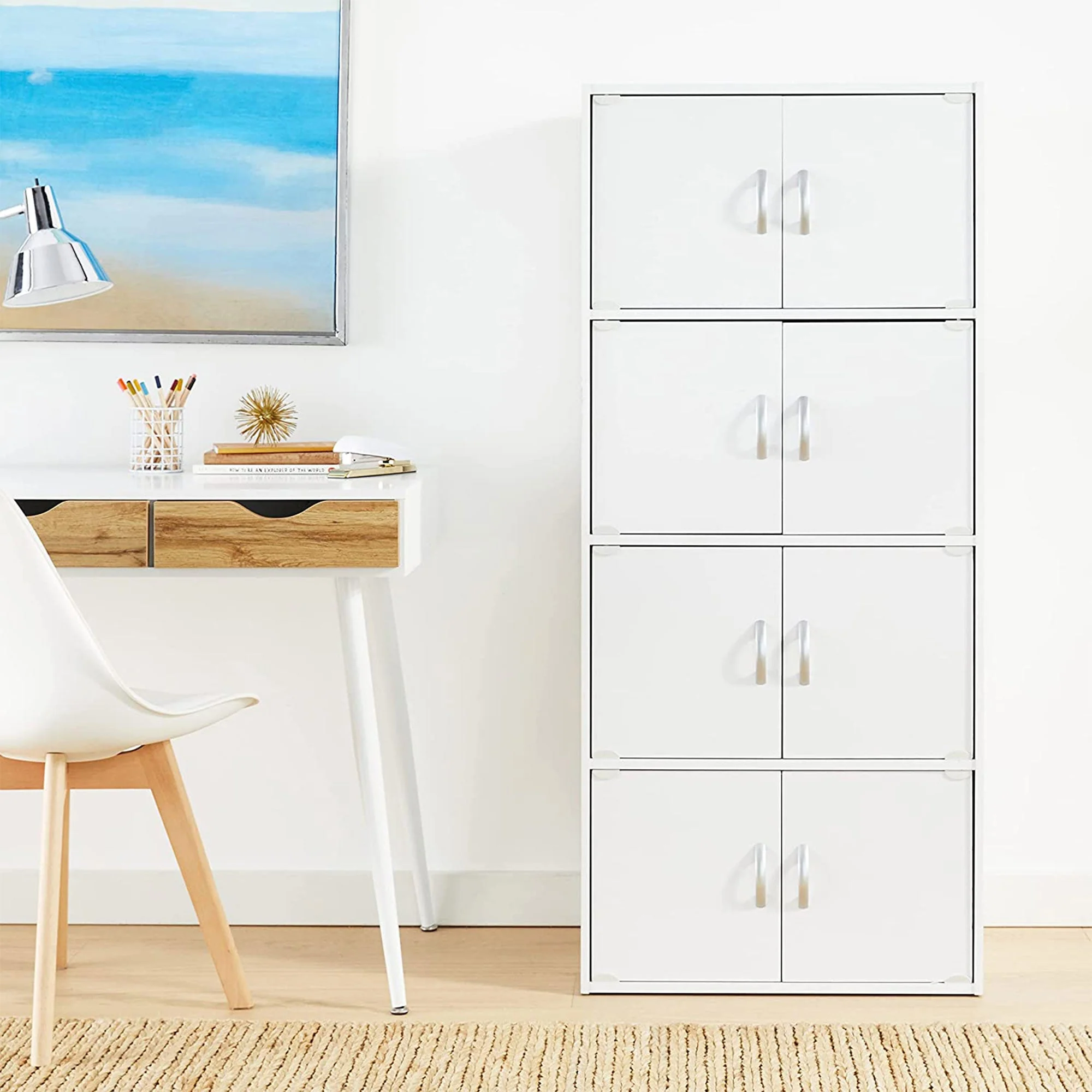 Hodedah 8 Door Enclosed Multipurpose Storage Cabinet for Home and Office, White - Image 7