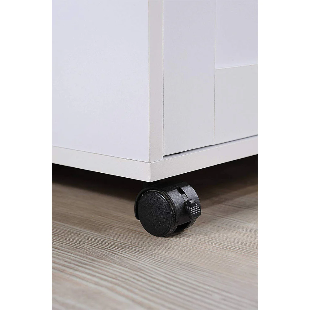 Hodedah Import Wheeled Kitchen Island w/Spice Rack & Towel Holder, White/Beech - Image 8