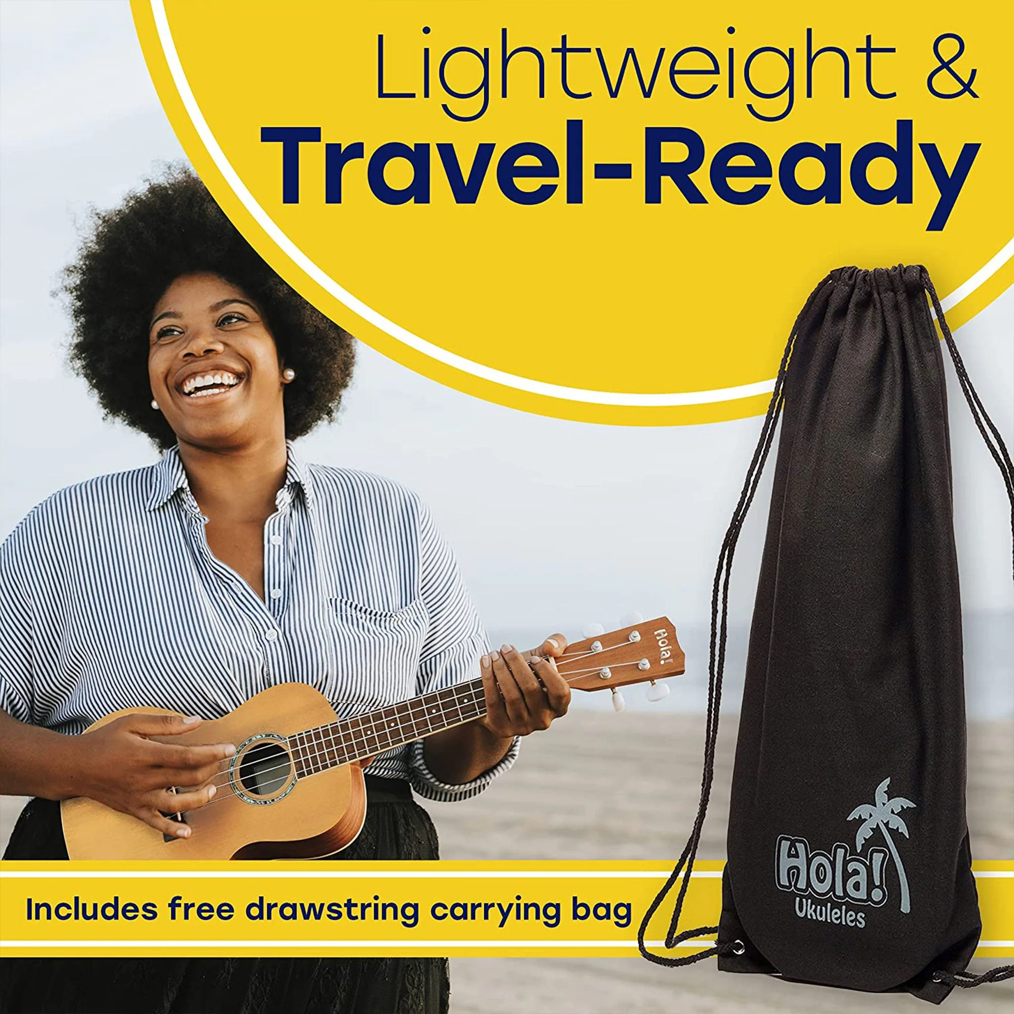 Hola! Music Color Series Soprano Ukulele with Tote Bag, Strap, & Picks, Natural - Image 6