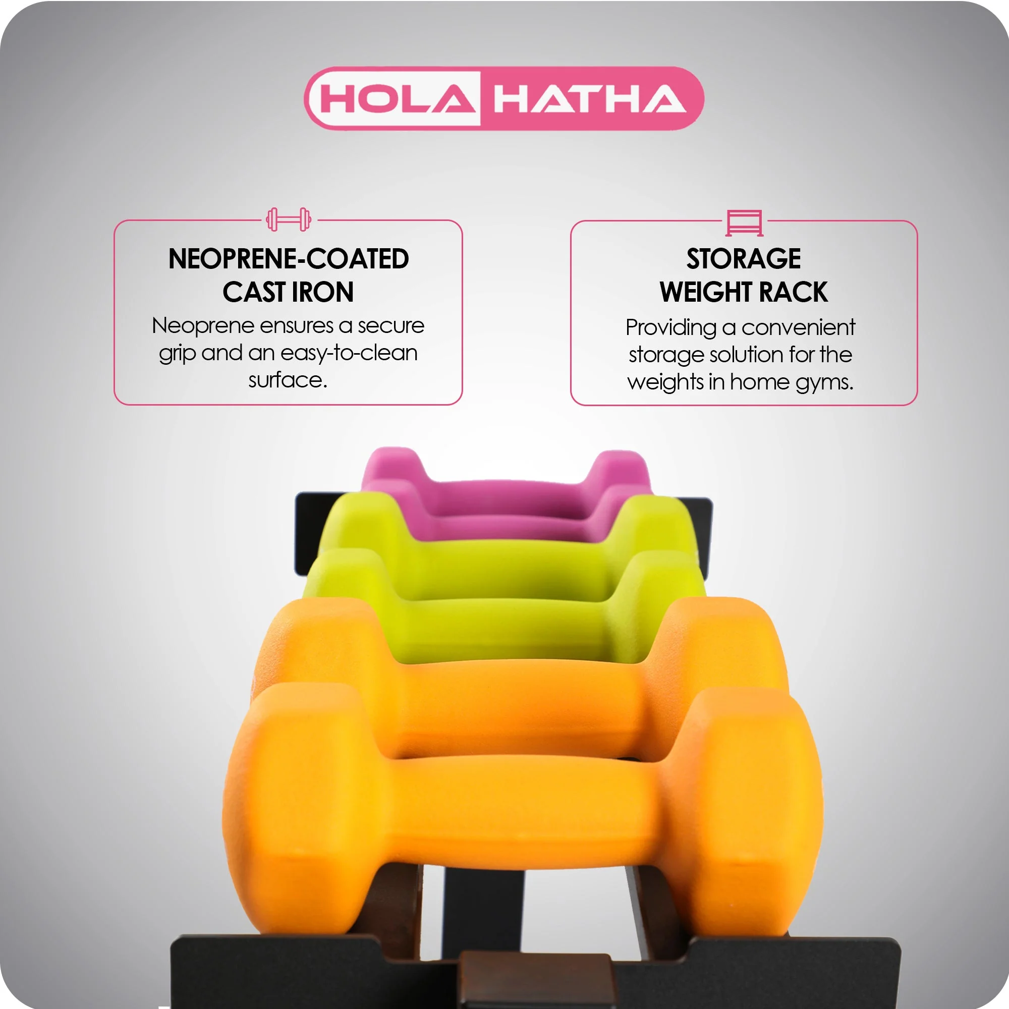 HolaHatha 106 Pound Neoprene Dumbbell Strength Training Weight Set with Rack - Image 4