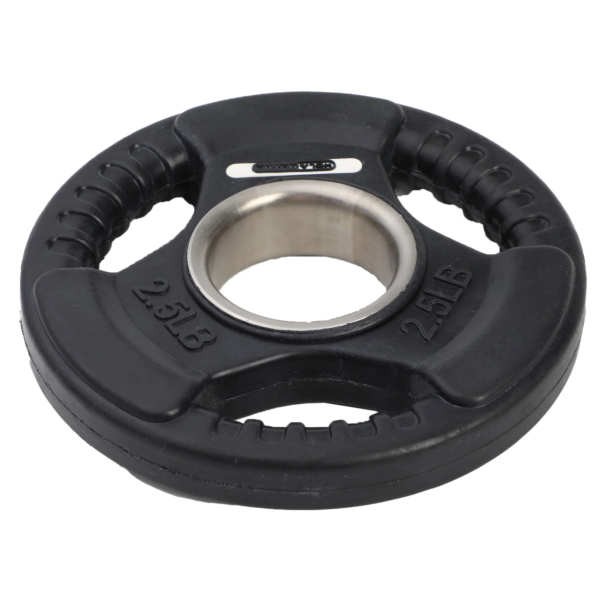 HolaHatha 2.5 Pound Olympic Rubber Coated Weight Plate w/Handle, Black (2 Pack) - Image 3
