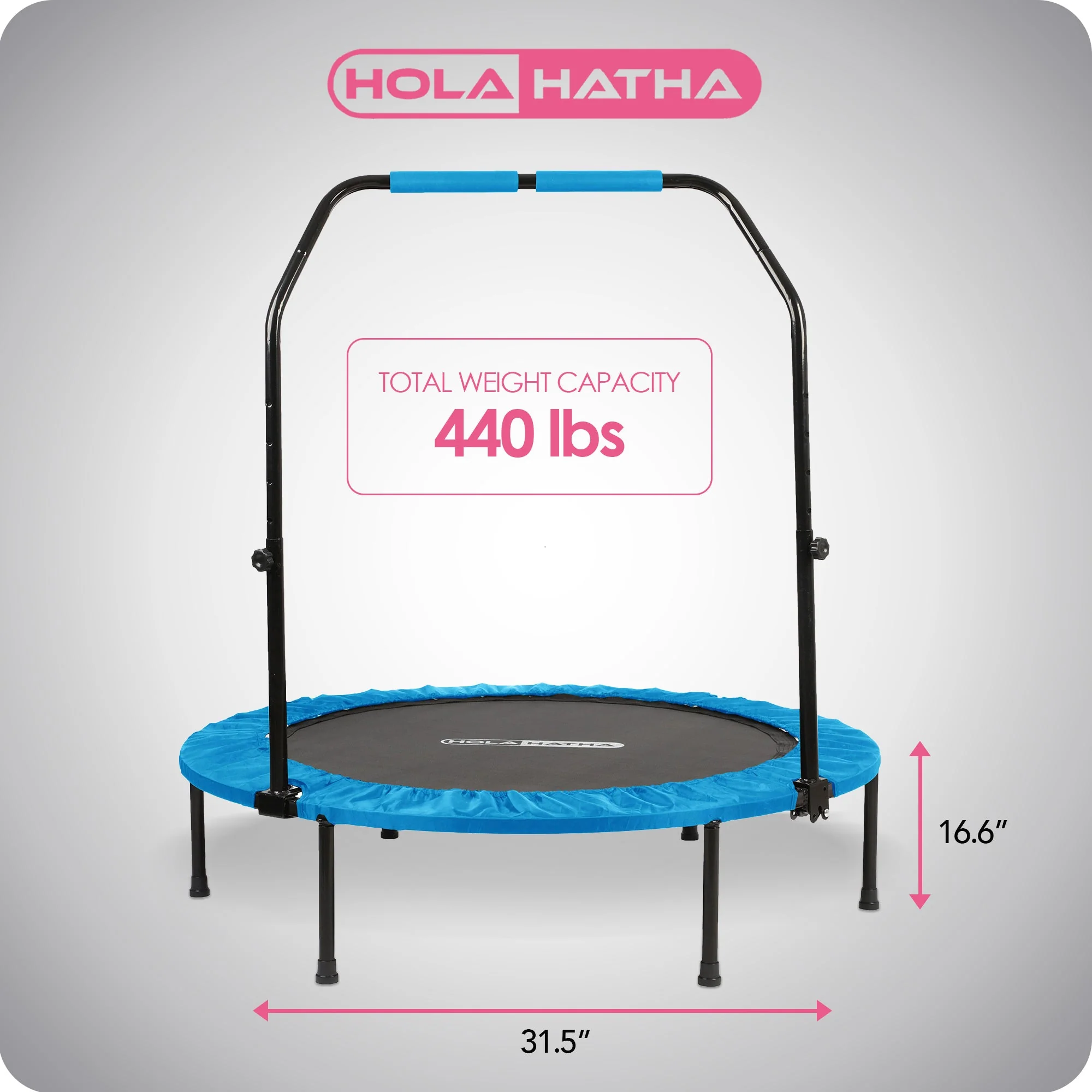 HolaHatha 40" Mini Trampoline Fitness Rebounder with Adjustable Handle, Blue - Image 3