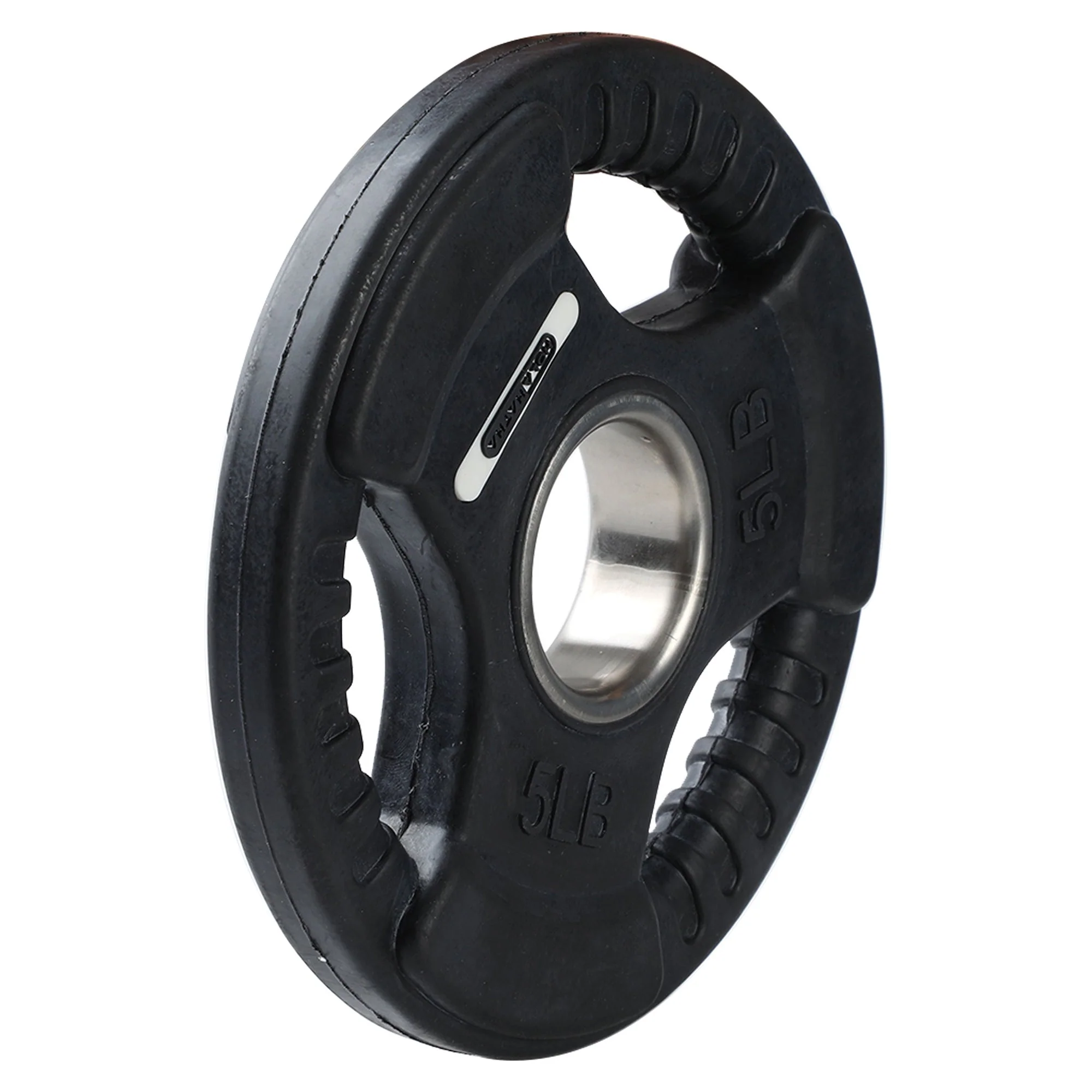 HolaHatha 5 Pound Olympic Rubber Coated Weight Plate with Handle, Black (2 Pack) - Image 4