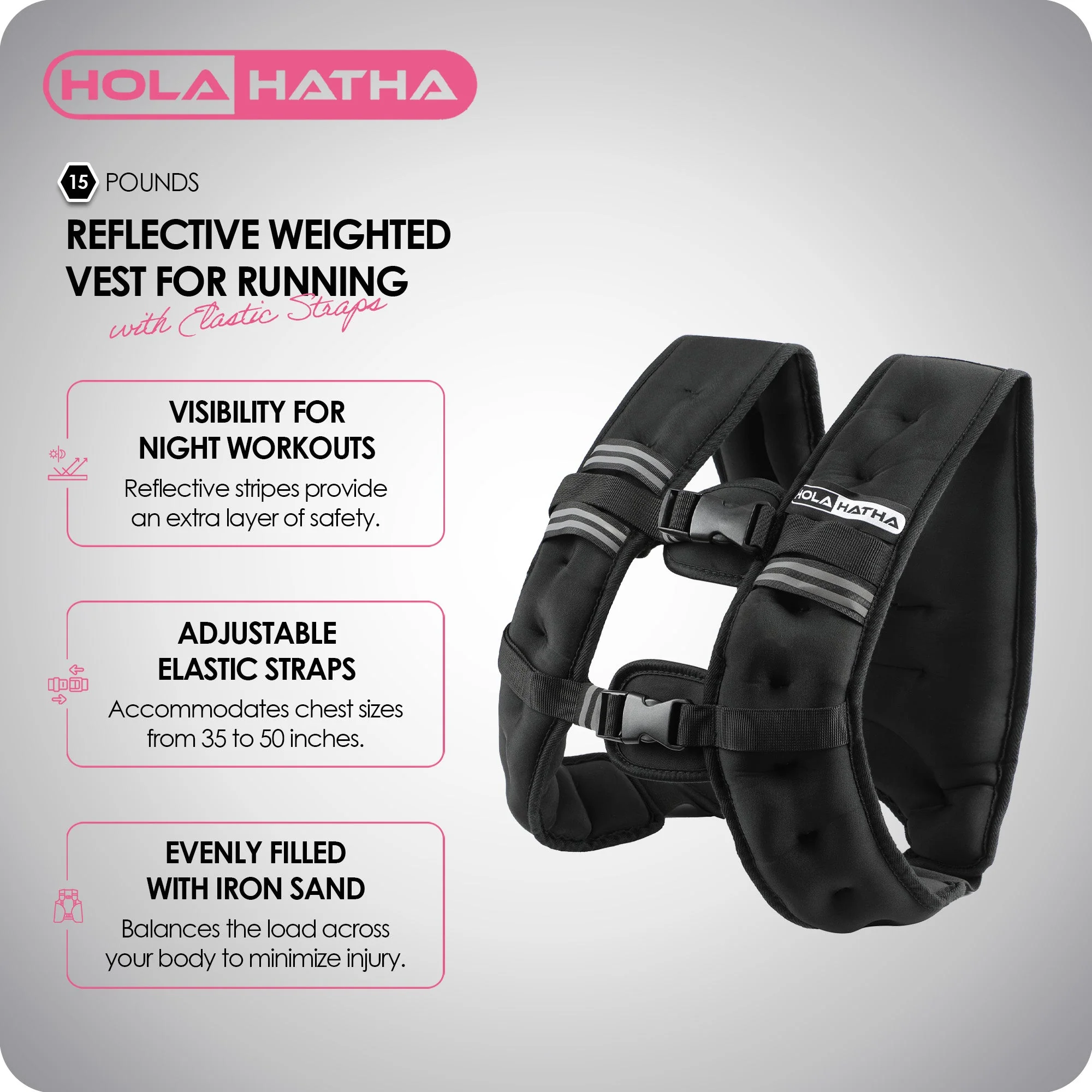 HolaHatha Weighted Vest for Running with Reflective Stripes and Elastic Straps - Image 2