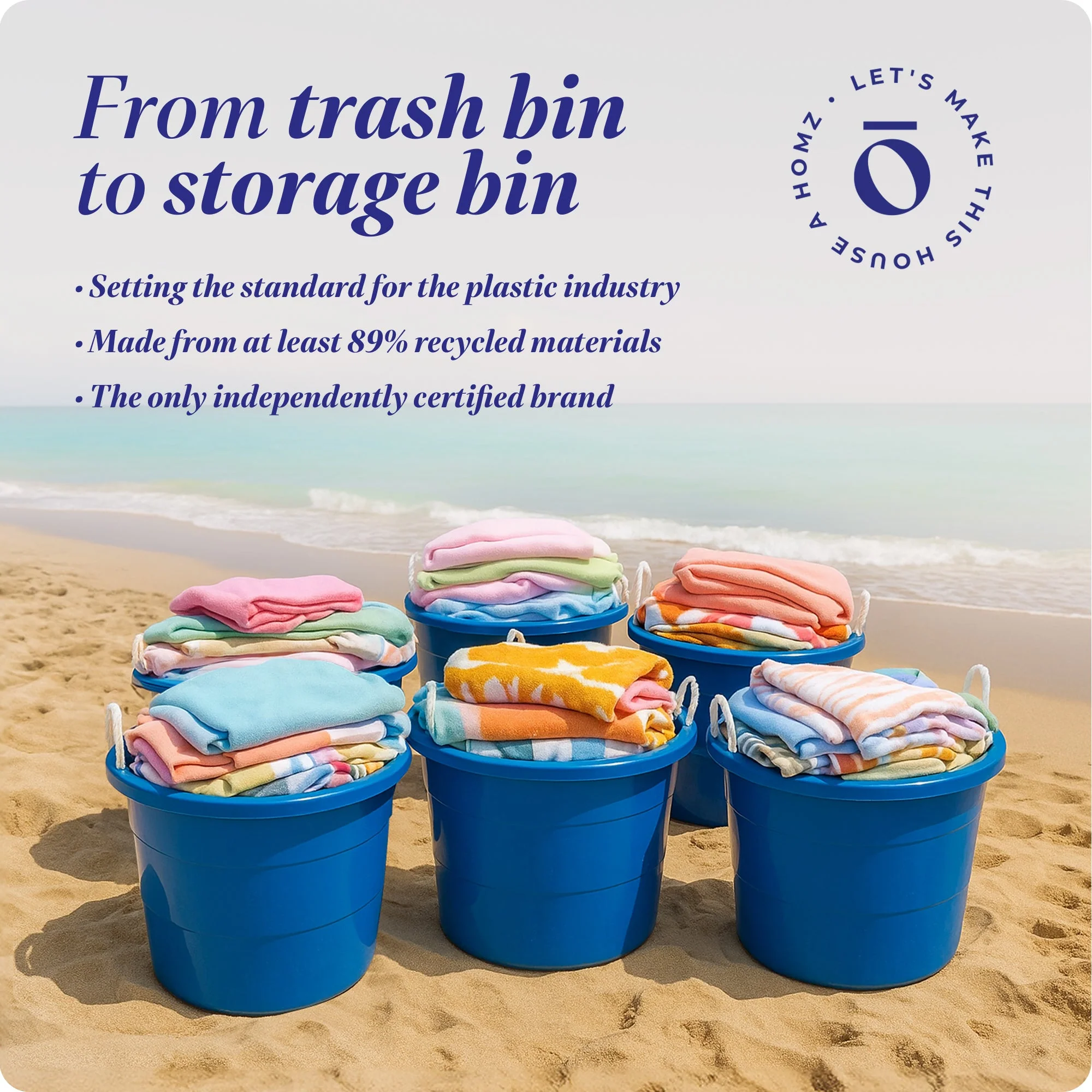 Homz 18 Gal Plastic Open Storage Round Utility Tub with Handles, Blue (3 Pack) - Image 7