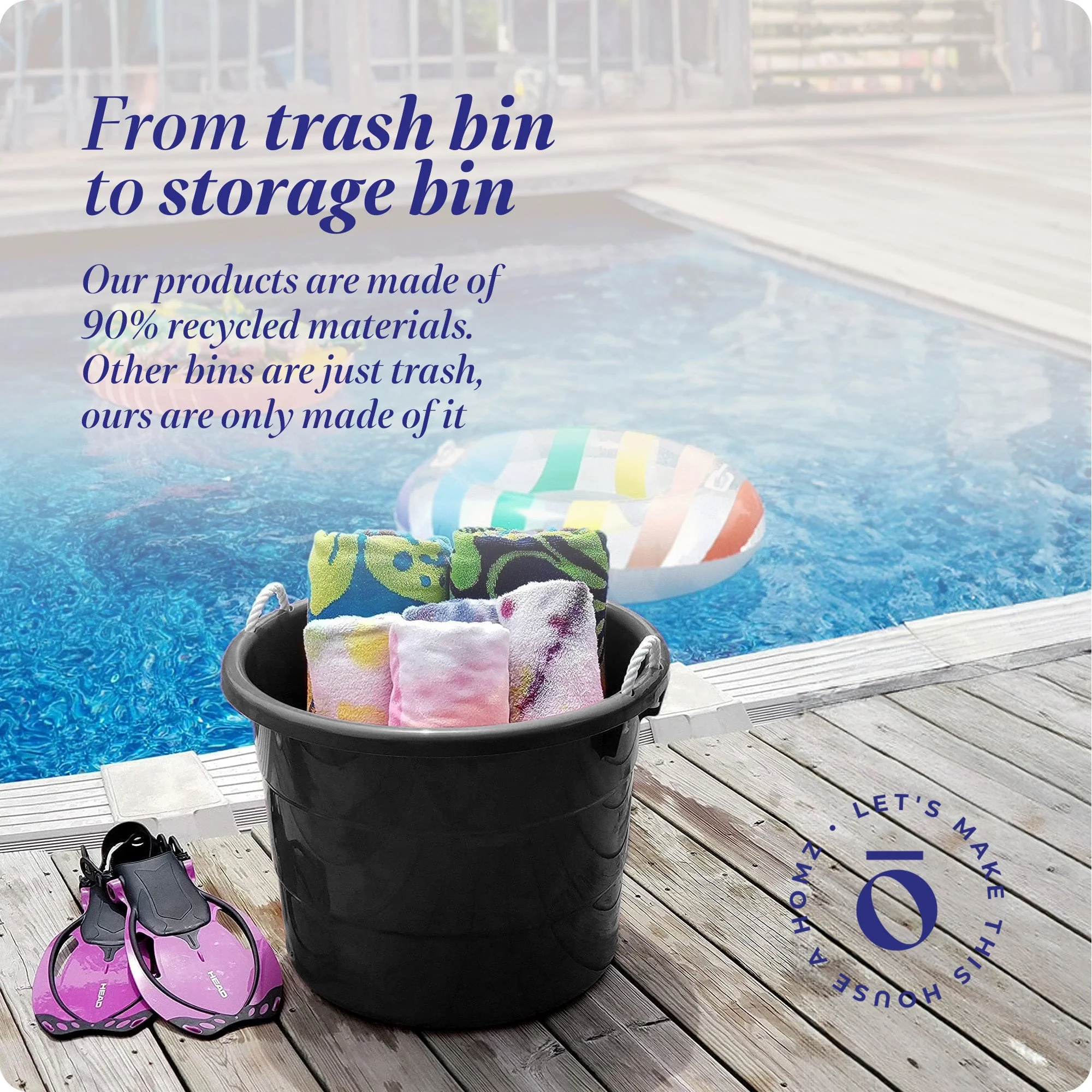 Homz 18 Gal Plastic Utility Storage Bucket Tub w/ Rope Handles, Black, (2 Pack) - Image 4