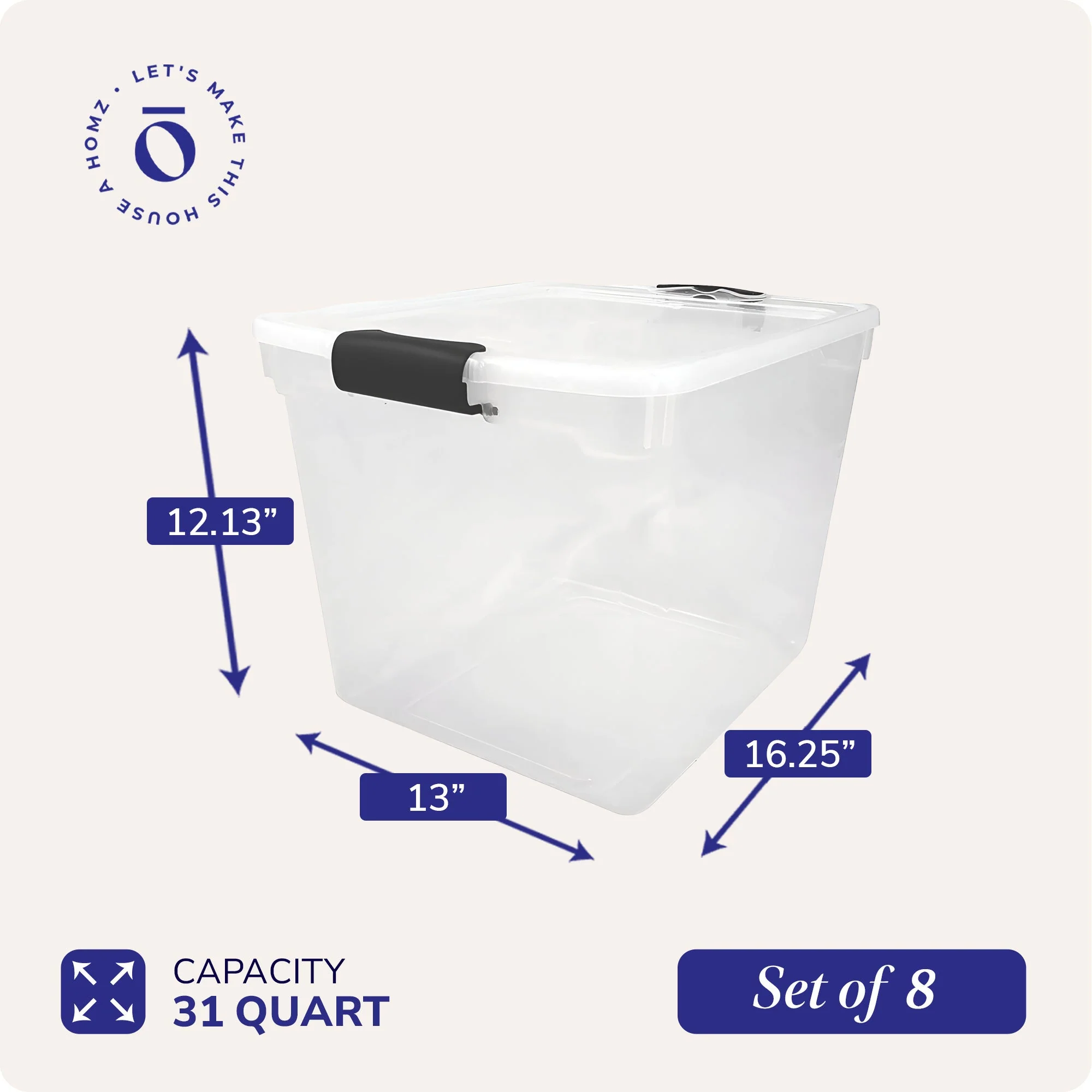 Homz Secure Latch Large Clear Stackable Storage Container Bin, 31 Quart (8 Pack) - Image 4