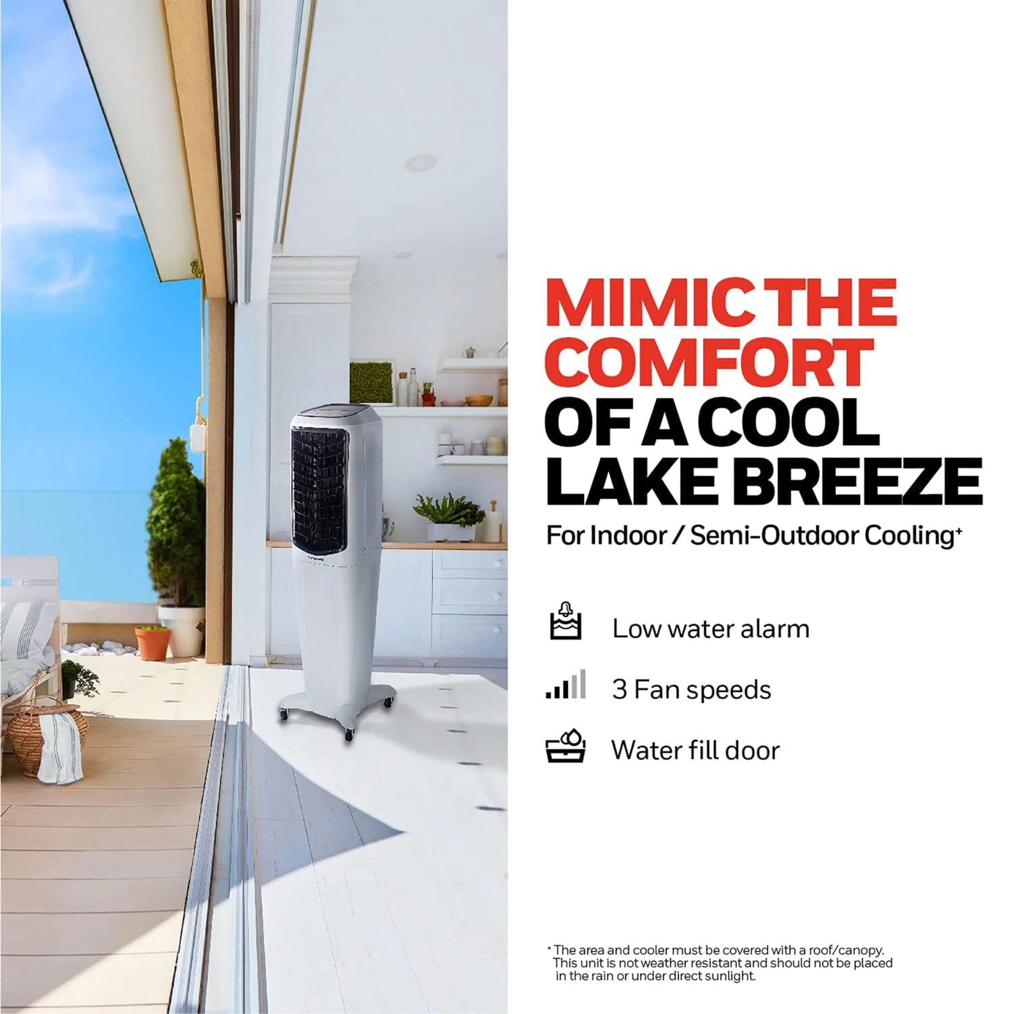 Honeywell Portable Evaporative Tower Cooler with Fan, Humidifier & Remote, White - Image 2