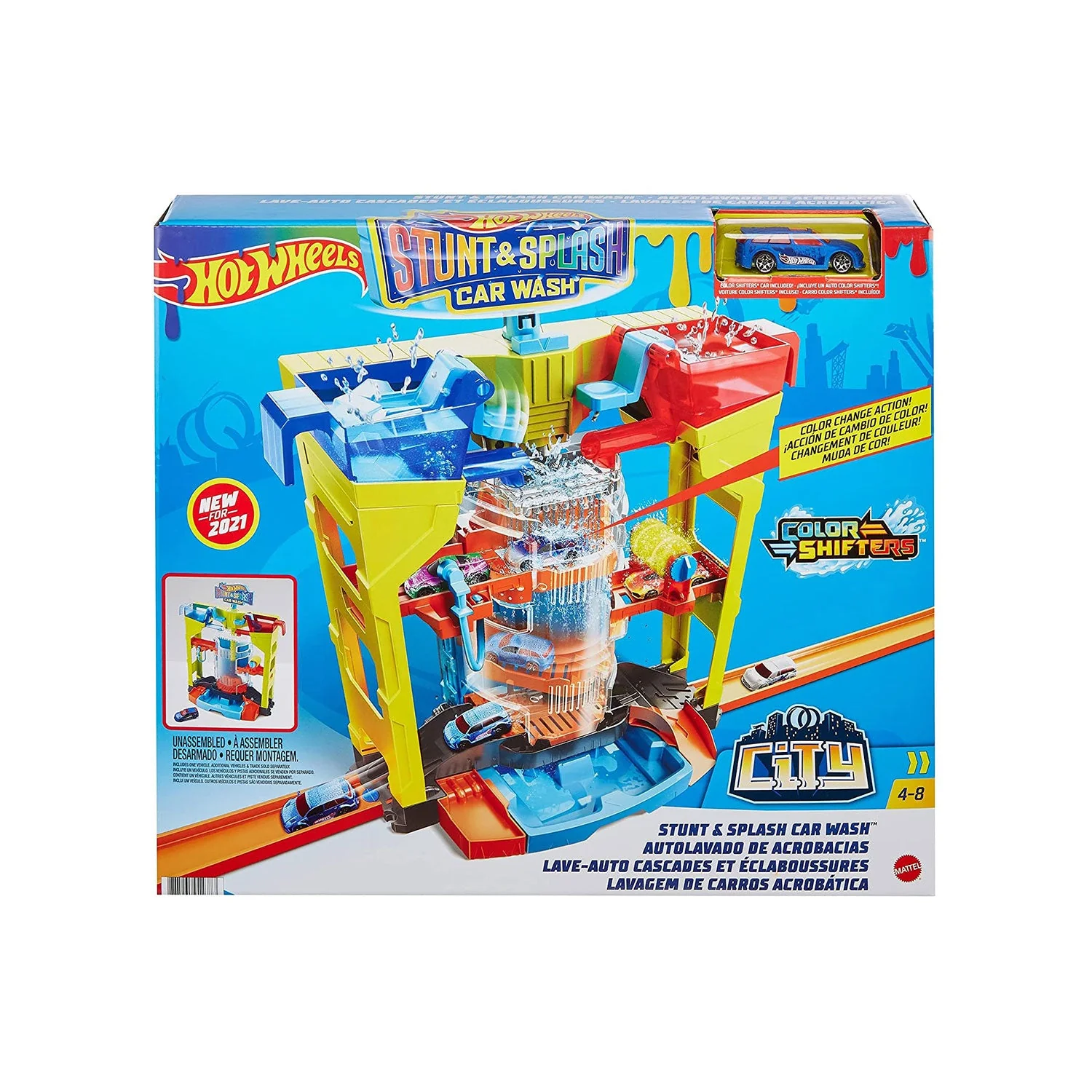 Hot Wheels City Stunt & Splash Car Wash Playset w/ Color Changing 1:64 Scale Car - Image 4