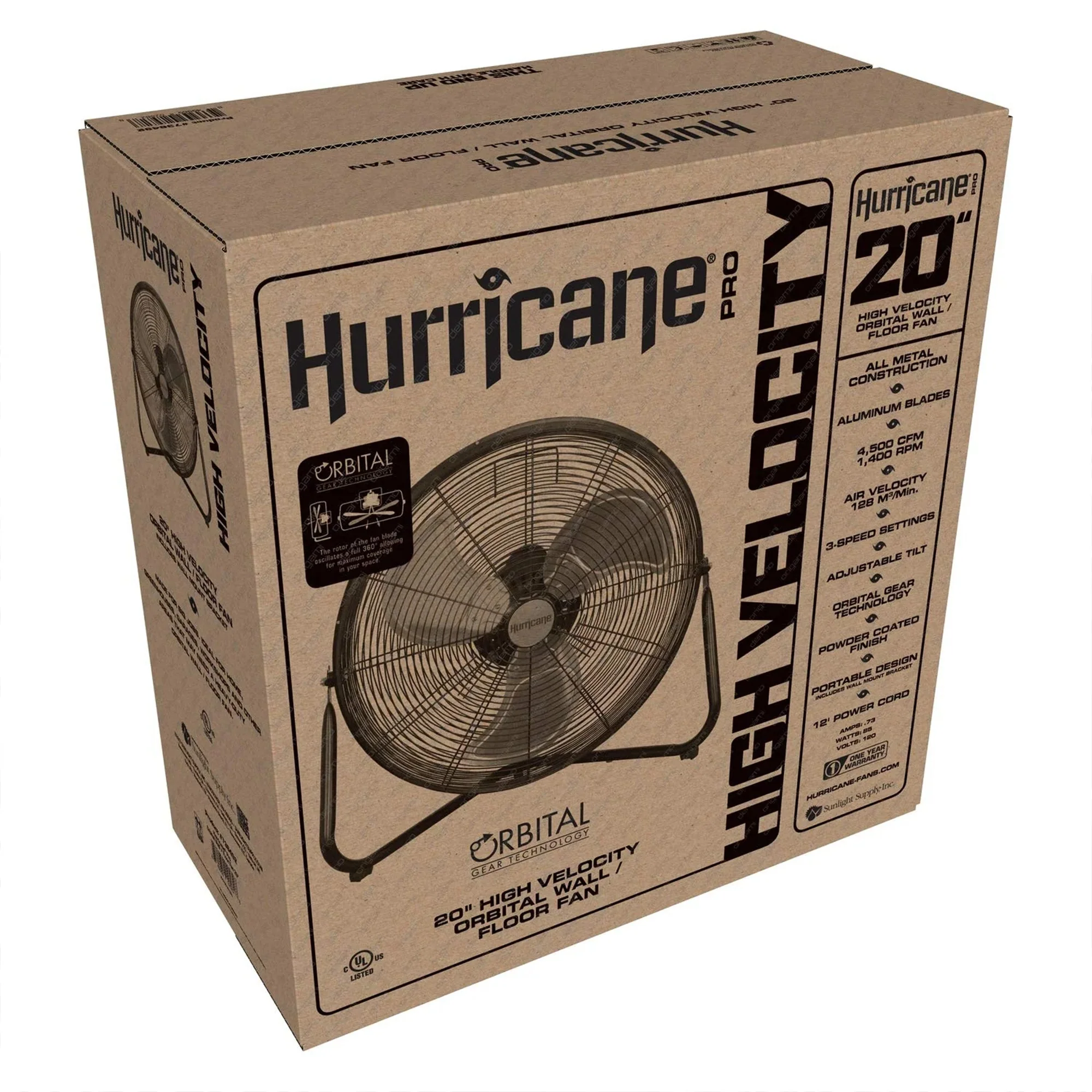Hurricane Pro Series 20" High Velocity Heavy Duty Metal Orbital Floor Fan, Black - Image 8