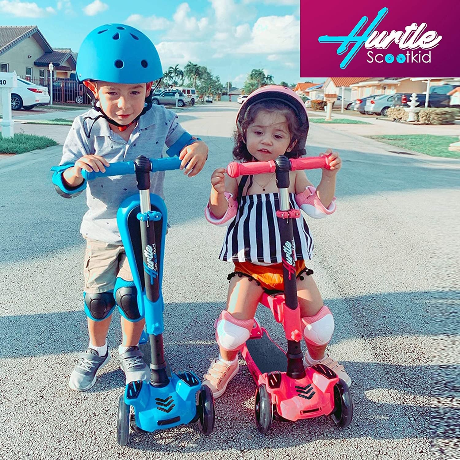 Hurtle ScootKid 3 Wheel Toddler Toy Scooter w/ LED Wheel Lights, Graffiti - Image 8