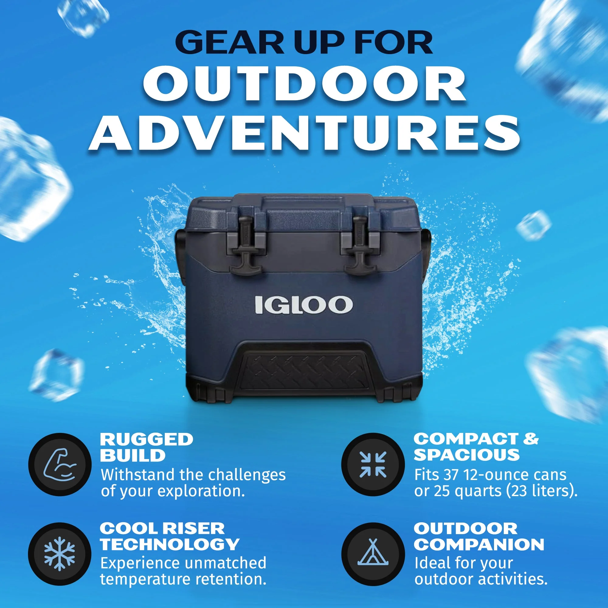Igloo BMX 25 Quart Ice Chest Cooler with Cool Riser Technology, Rugged Blue - Image 2