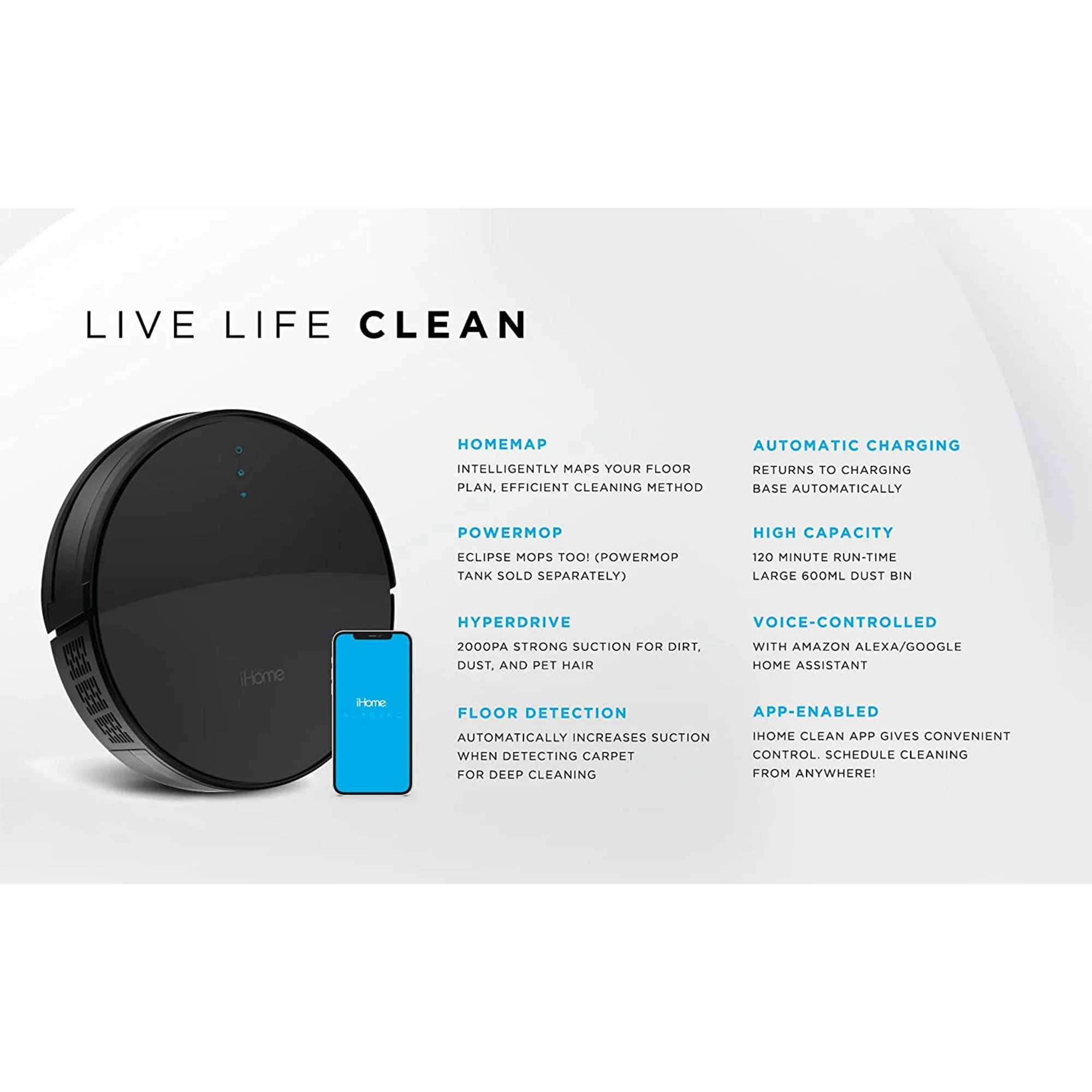 iHome AutoVac Eclipse Self Charging Robot Vacuums for Multi Level Homes (2 Pack) - Image 9