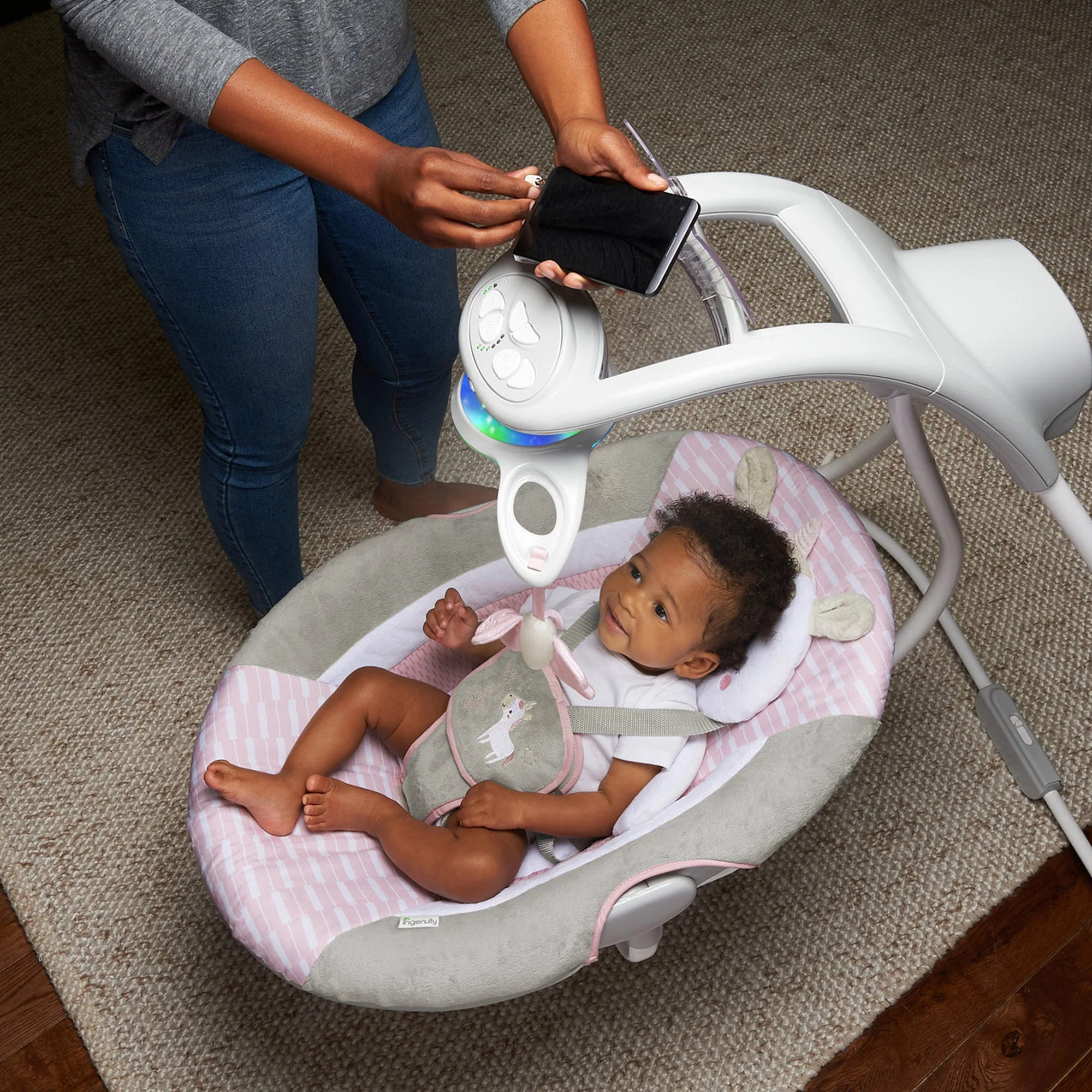 Ingenuity InLighten Baby Electric Cradling Swing Rocker Chair, Flora the Unicorn - Image 9