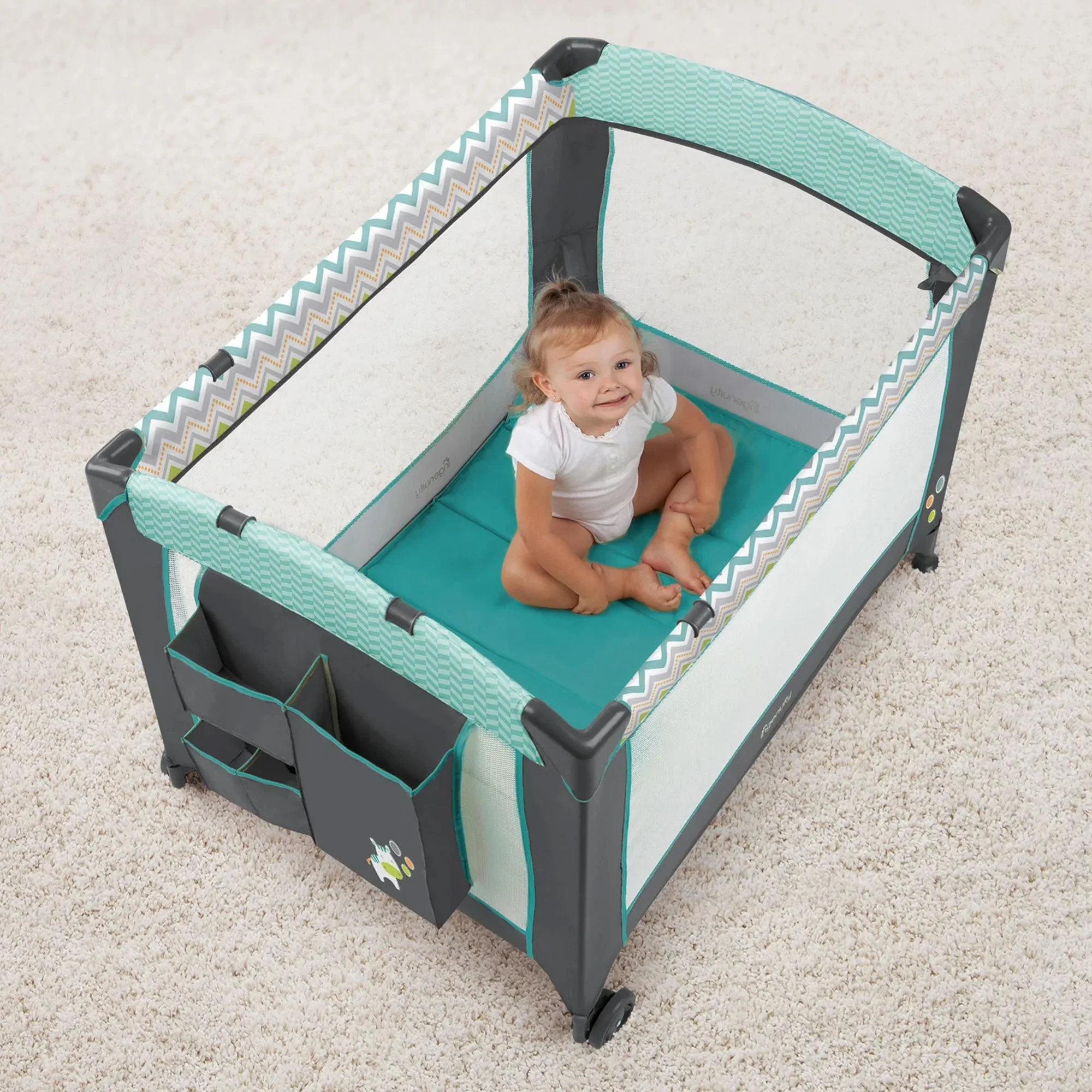 Ingenuity Smart and Simple Playard for Babies & Toddlers, Black & Teal Ridgedale - Image 3