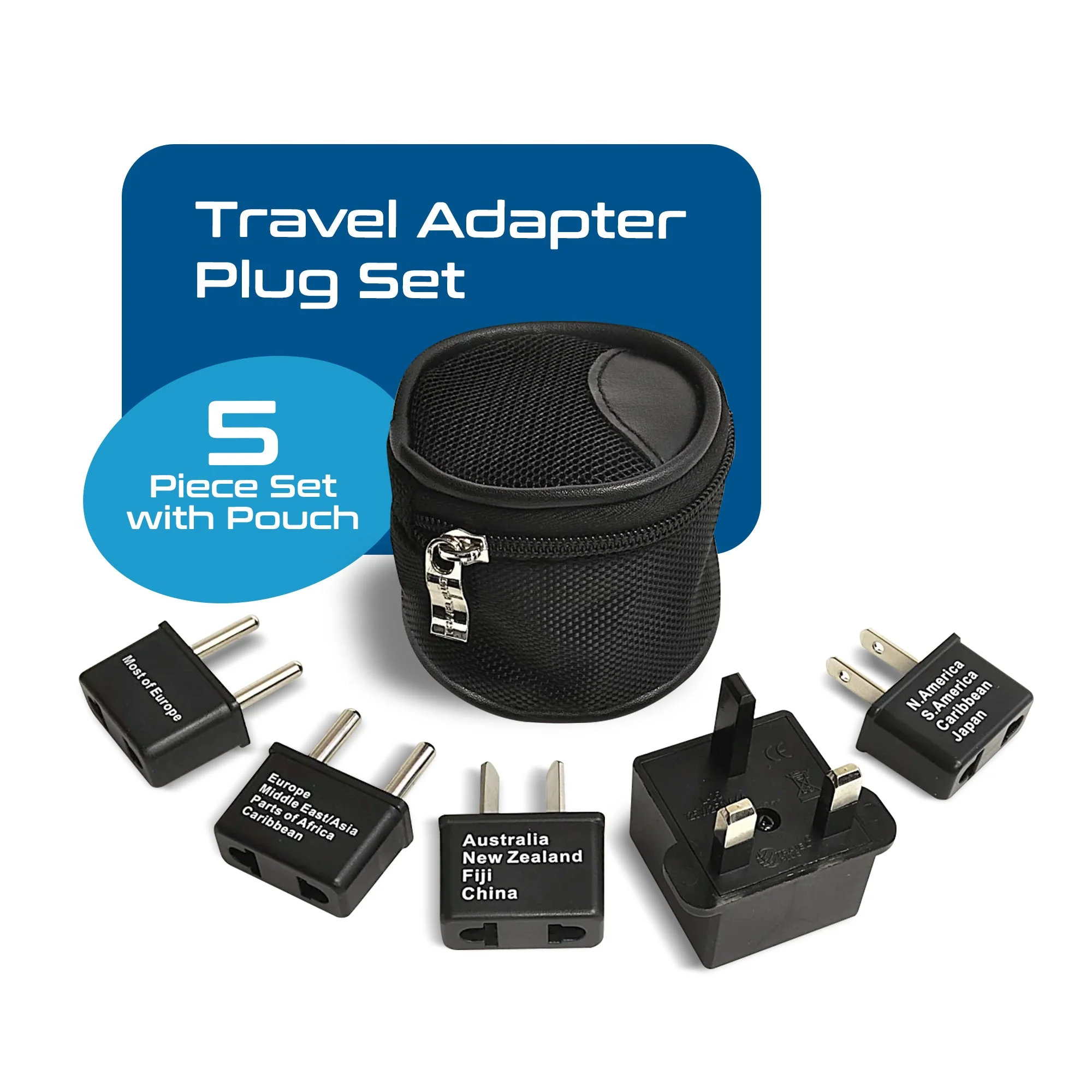 International Travel Adapter Plug Set - 5 pcs Set with Pouch (UP-5S) - Non-Grounded - Image 6
