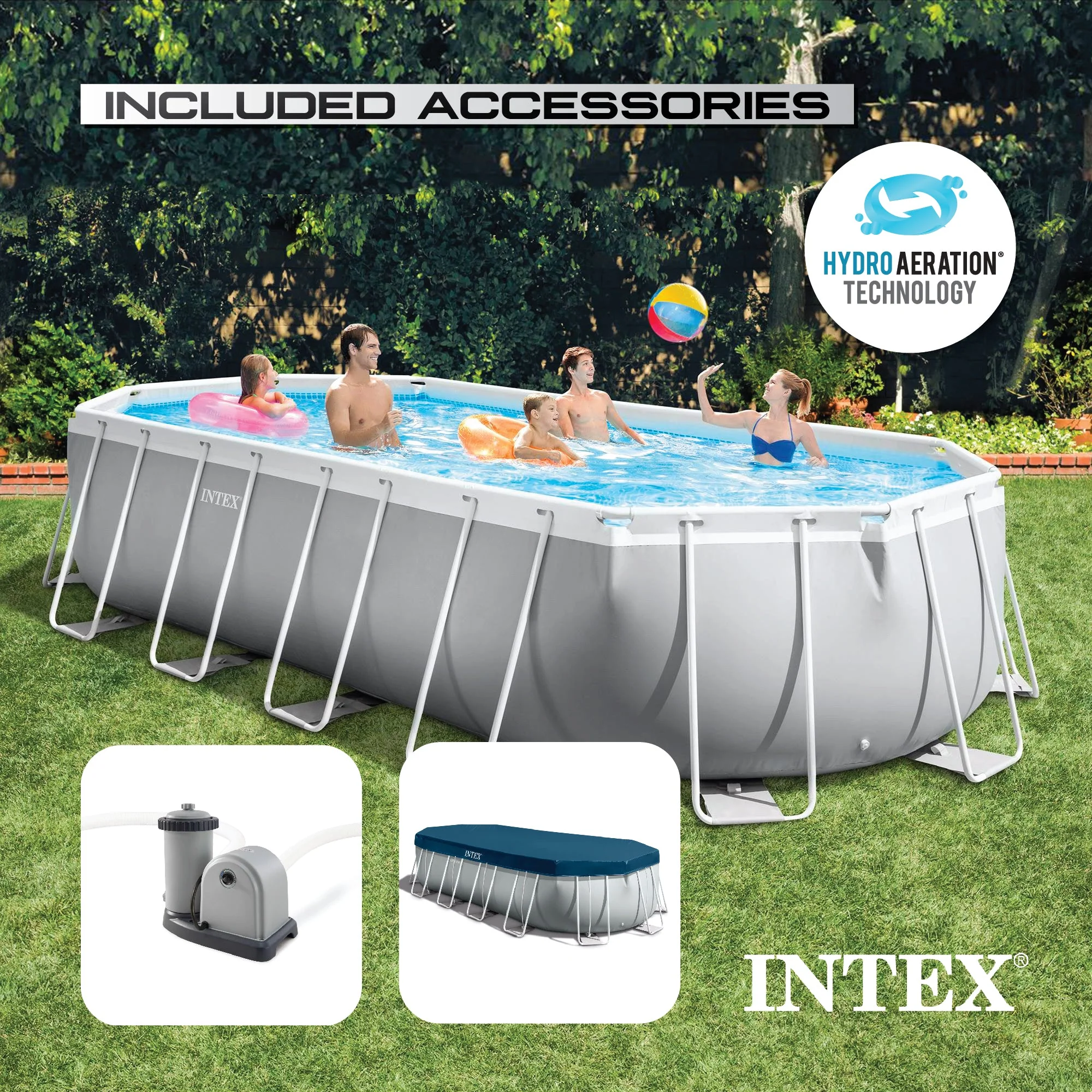 Intex 20ft x 10' x 48" Prism Frame Oval Swimming Pool Set Kit with Pump & Canopy - Image 5