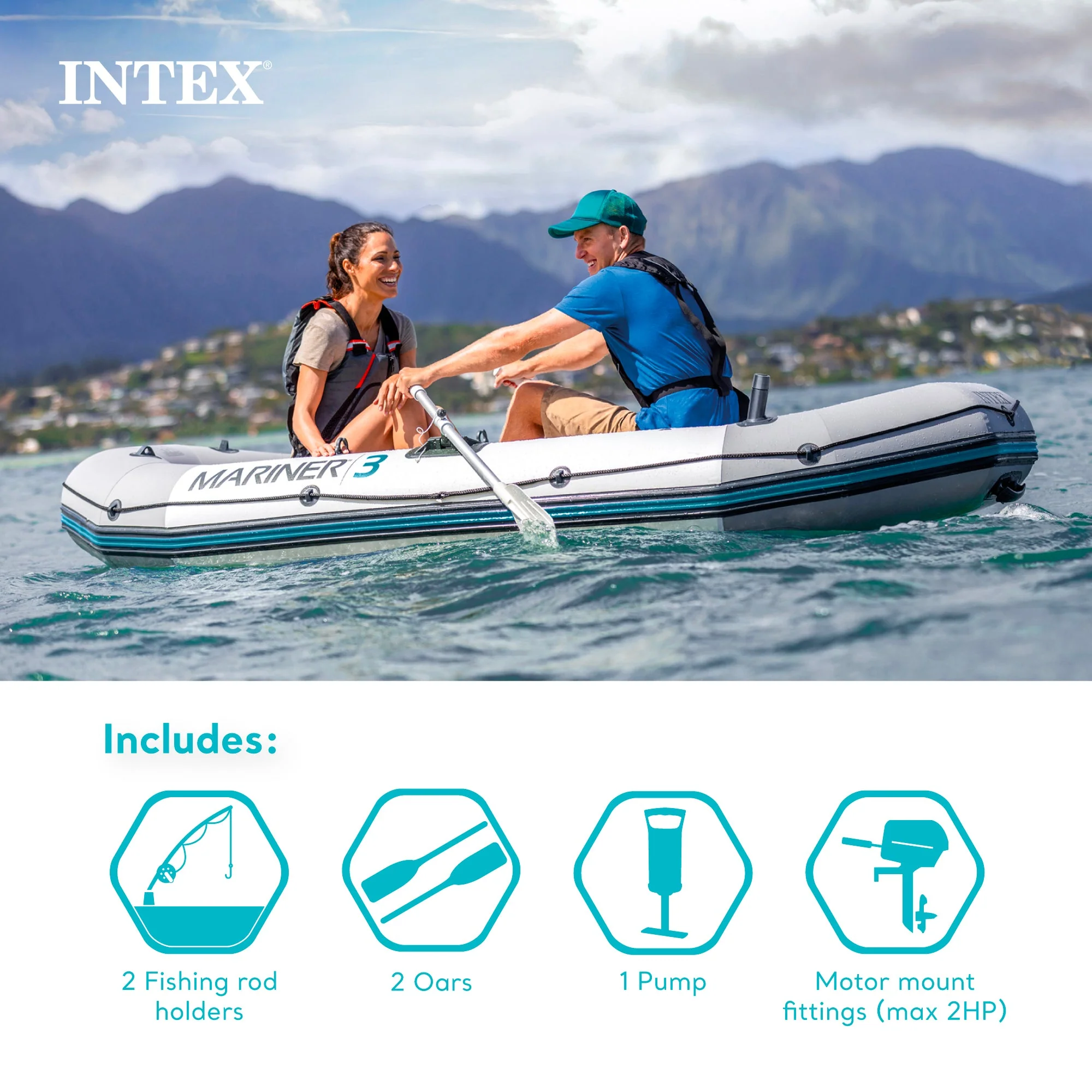 Intex 68373EP Mariner 3-Person Inflatable River/Lake Dinghy Boat and Oars Set - Image 4