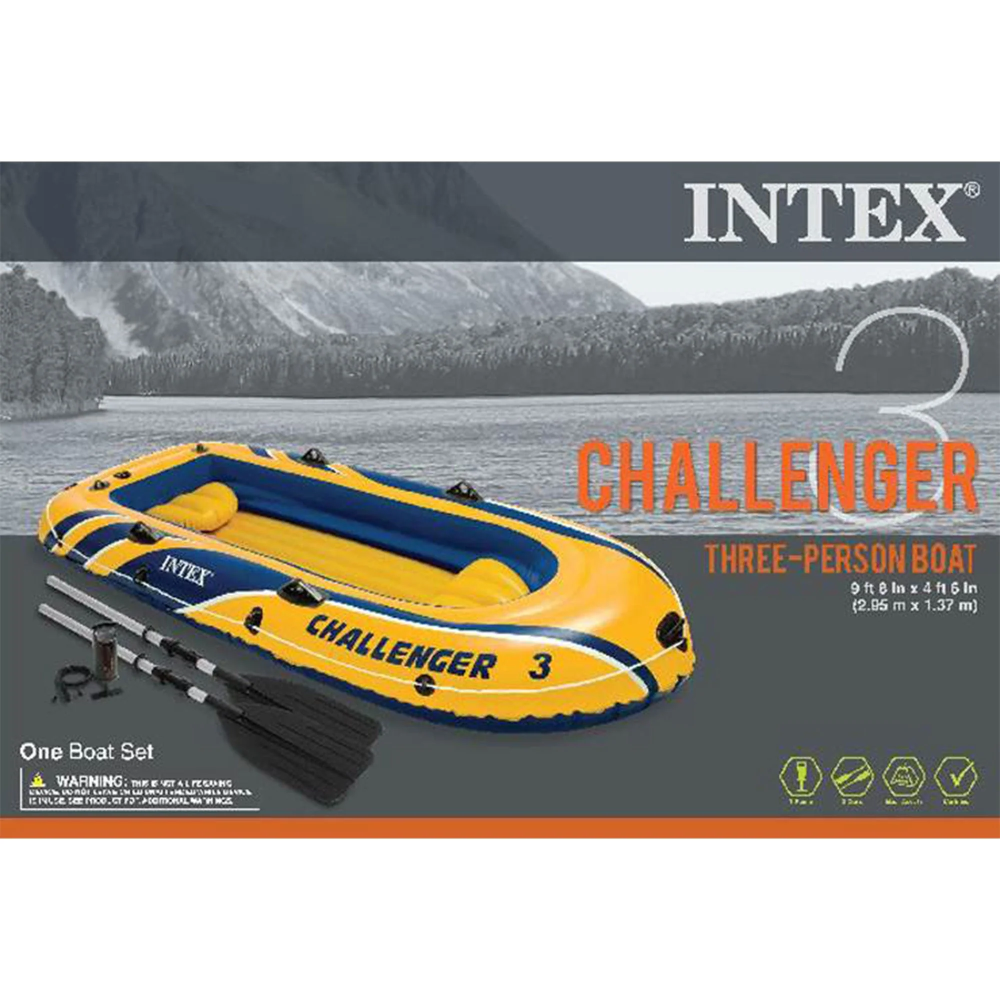 Intex Challenger 3 Boat 2 Person Raft & Oar Set Inflatable with Motor Mount Kit - Image 8