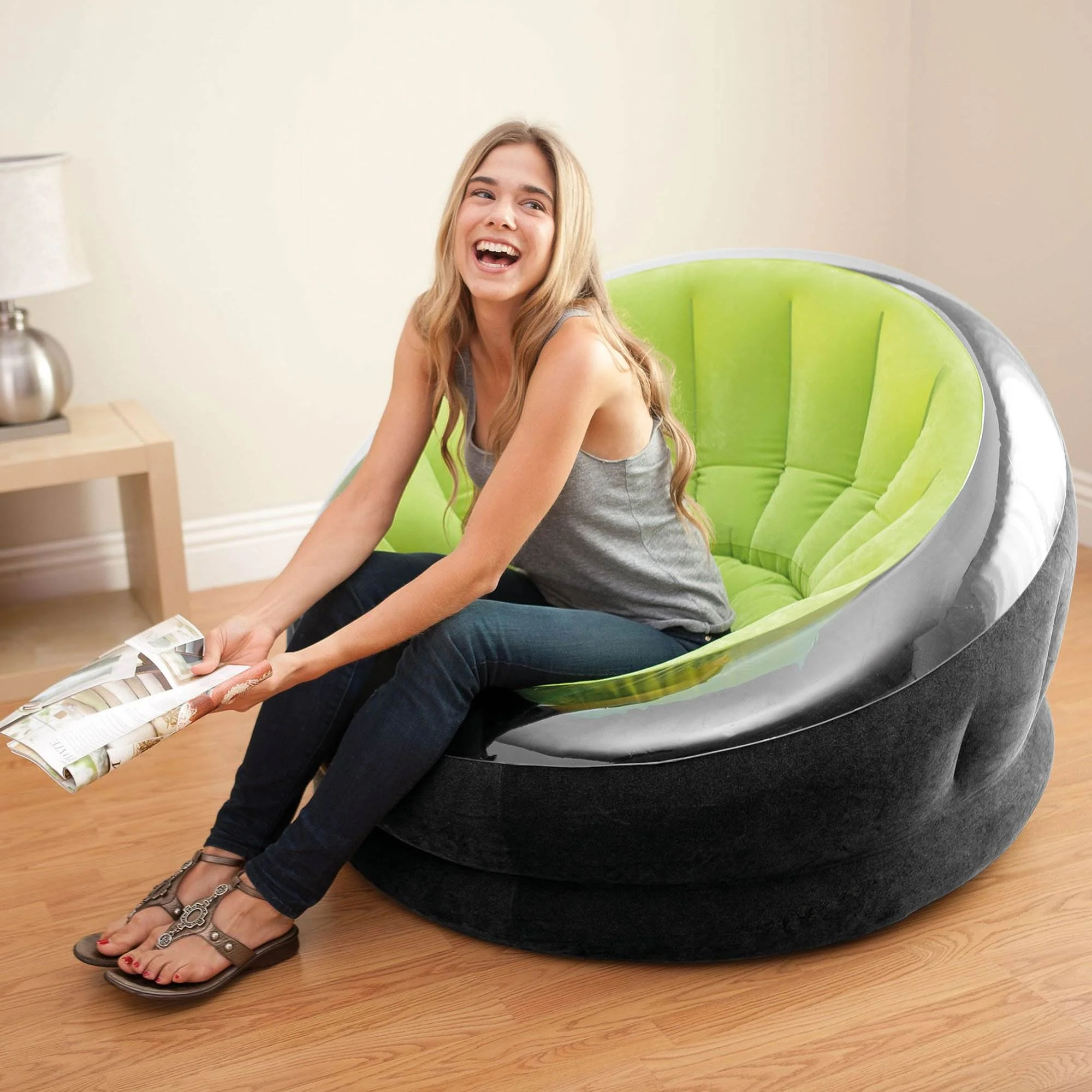 INTEX 68581EP Inflatable Empire Chair, Outdoor Air Lounger with Plush Surface and Portable Design, Comfy Seating for Camping and Travel, Green - Image 3
