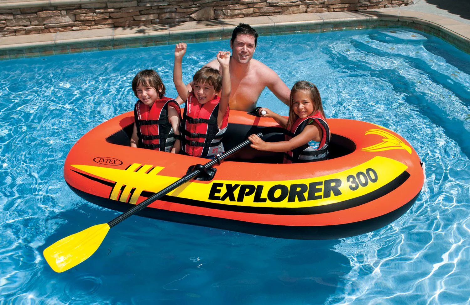 Intex Explorer 300 Compact Inflatable 3 Person Raft Boat w/ Pump & Oars (4 Pack) - Image 3