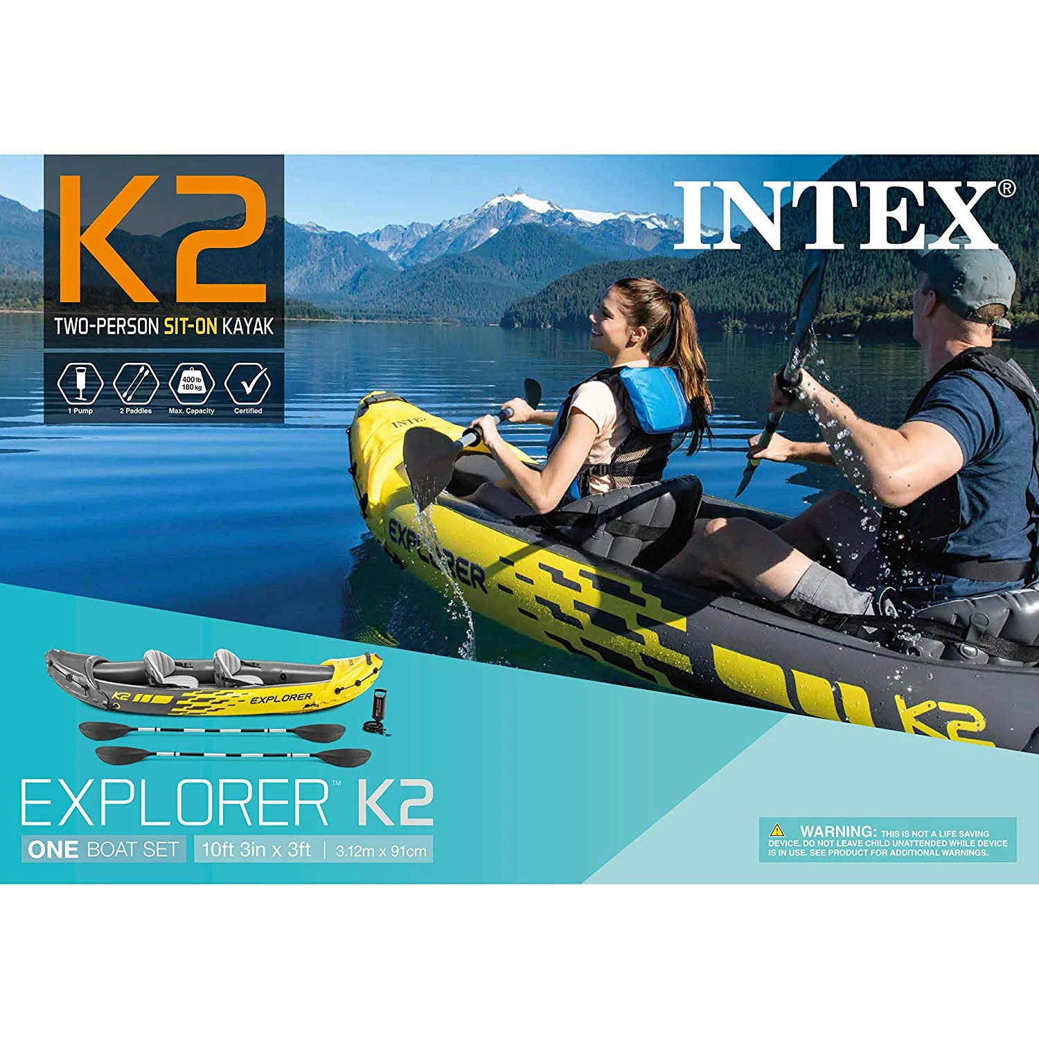 Intex Explorer K2 2 Person Inflatable Kayak Set and Air Pump, Yellow (3 Pack) - Image 11