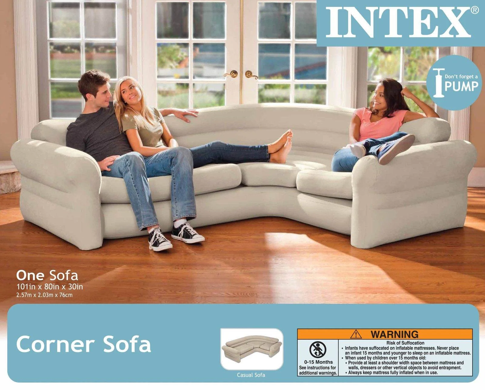 Intex Inflatable Corner Living Room Neutral Sectional Sofa | 68575EP - Image 4