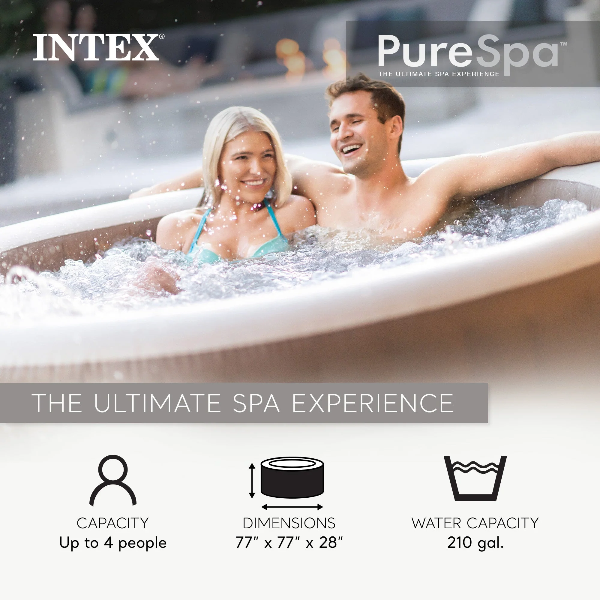 Intex PureSpa 4 Person Bubble Massage Inflatable Hot Tub Spa Set, Sahara Tan - Image 2