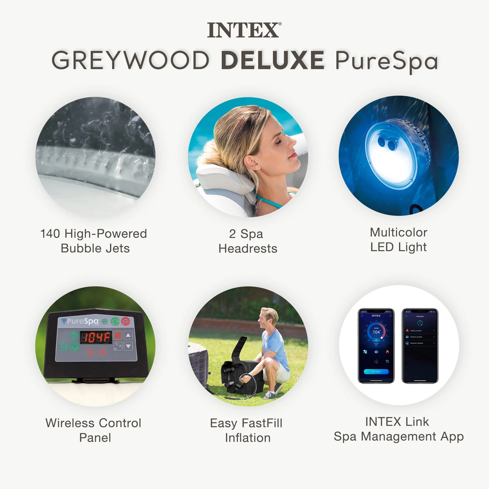 INTEX PureSpa Plus Greywood Inflatable Hot Tub Bubble Jet Spa with Accessory Kit - Image 3