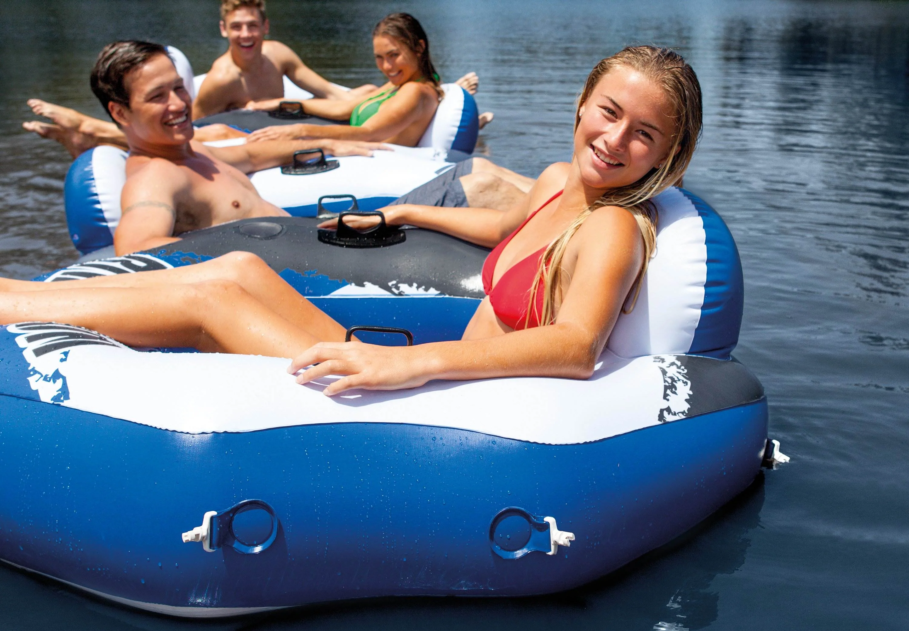 Intex River Run Connect Lounge Inflatable Floating Water Tube (6 Pack) & Cooler - Image 5