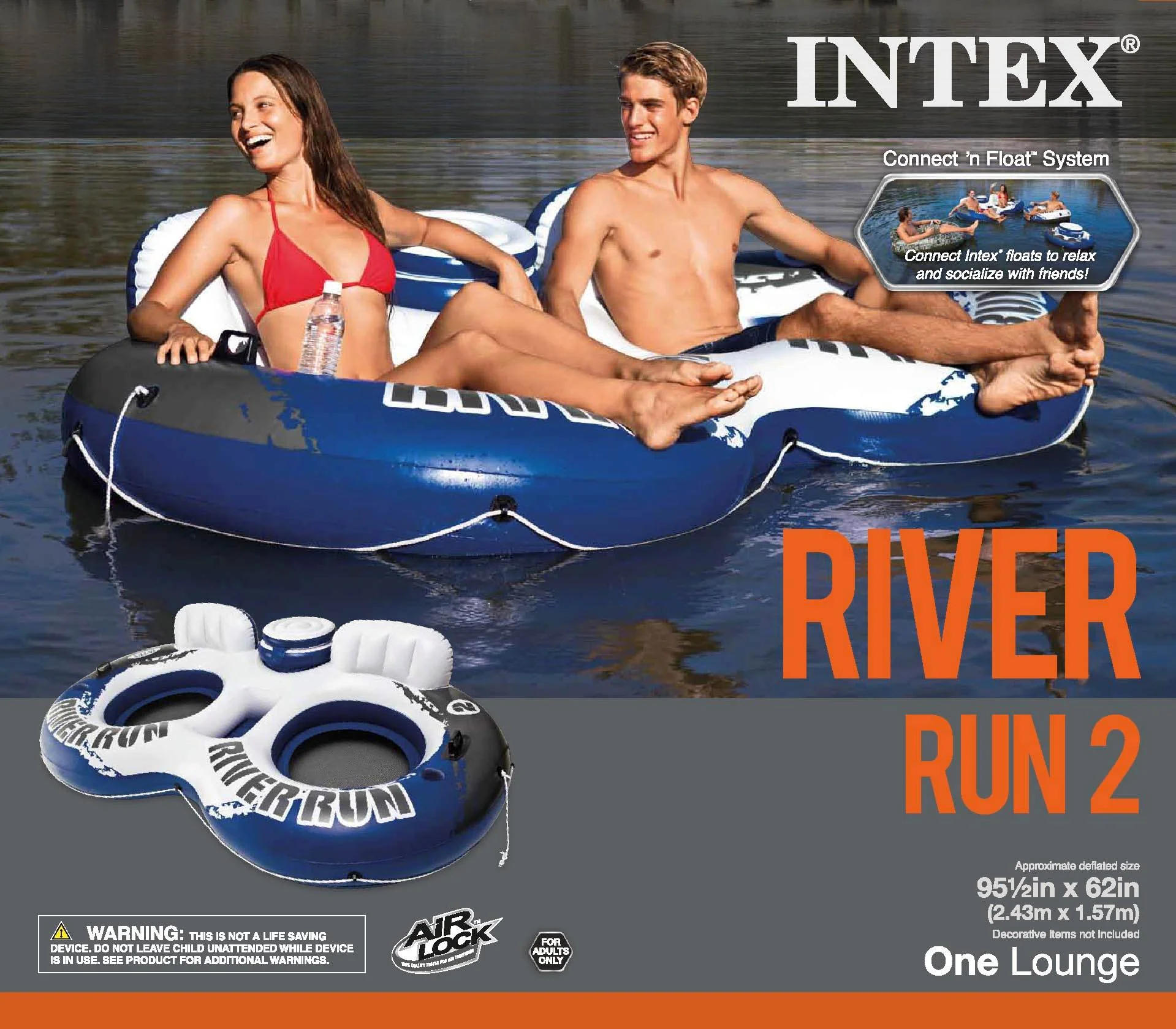 Intex River Run II Inflatable 2 Person Float (2 Pack) with Single Tube (4 Pack) - Image 8