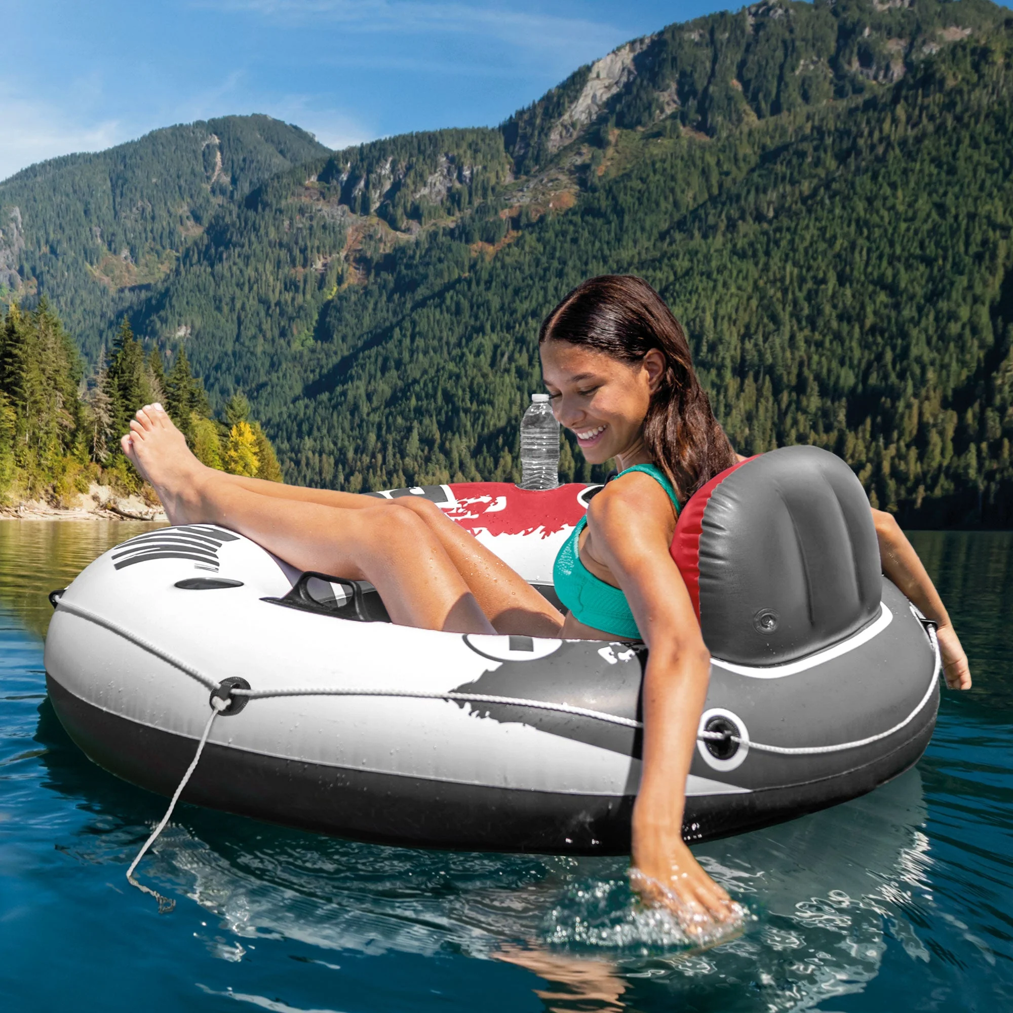 Intex River Run Inflatable 2 Rider River Float w/ Cooler + River Run Single Tube - Image 8