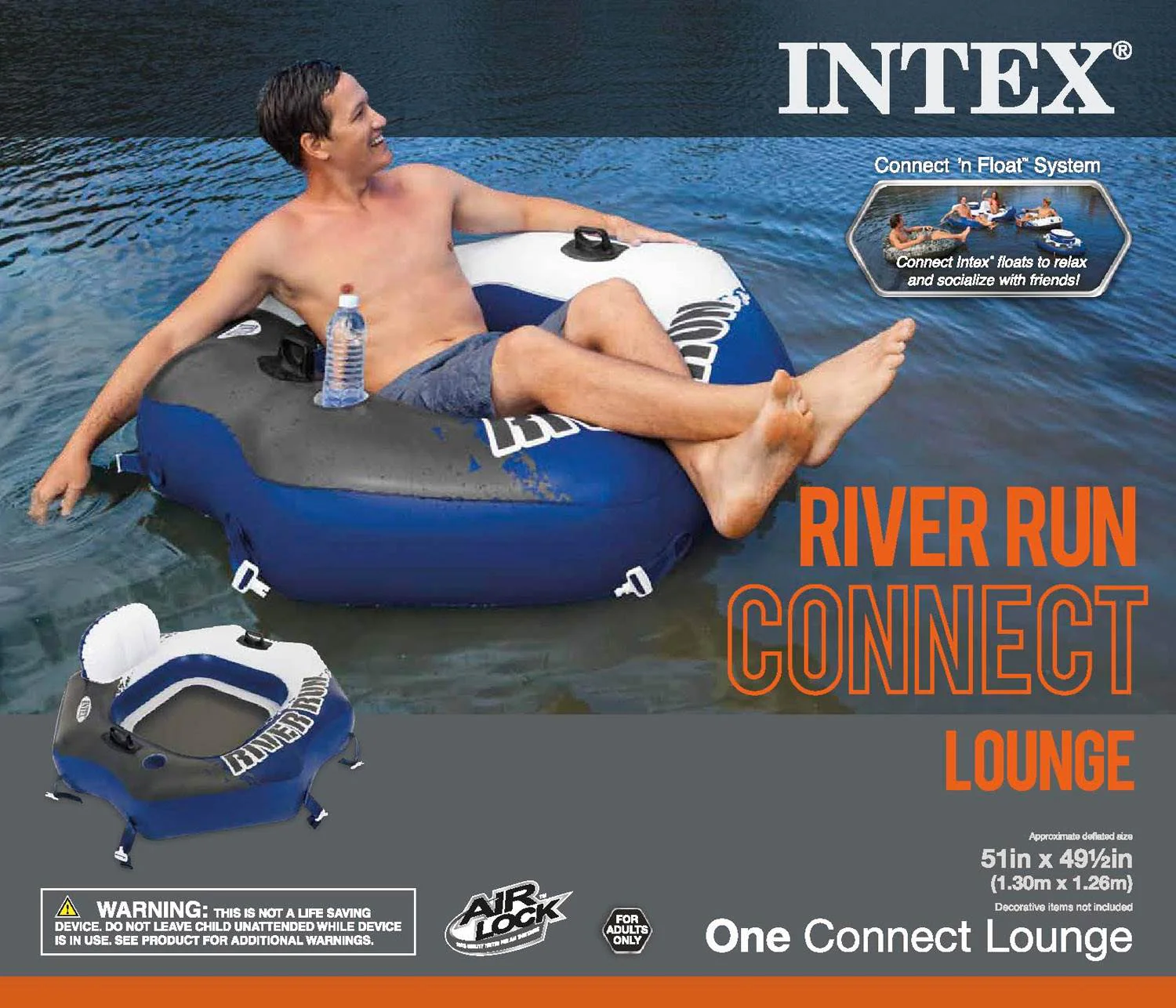 Intex River Run Inflatable Lounge Tube, 4 Pack & Inflatable Cooler Float, 2 Pack - Image 9