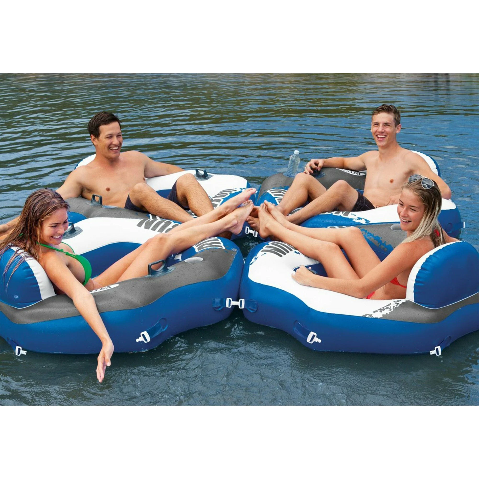 Intex River Run Single Person Inflatable Connecting Floating Lounge Tube Chair - Image 8