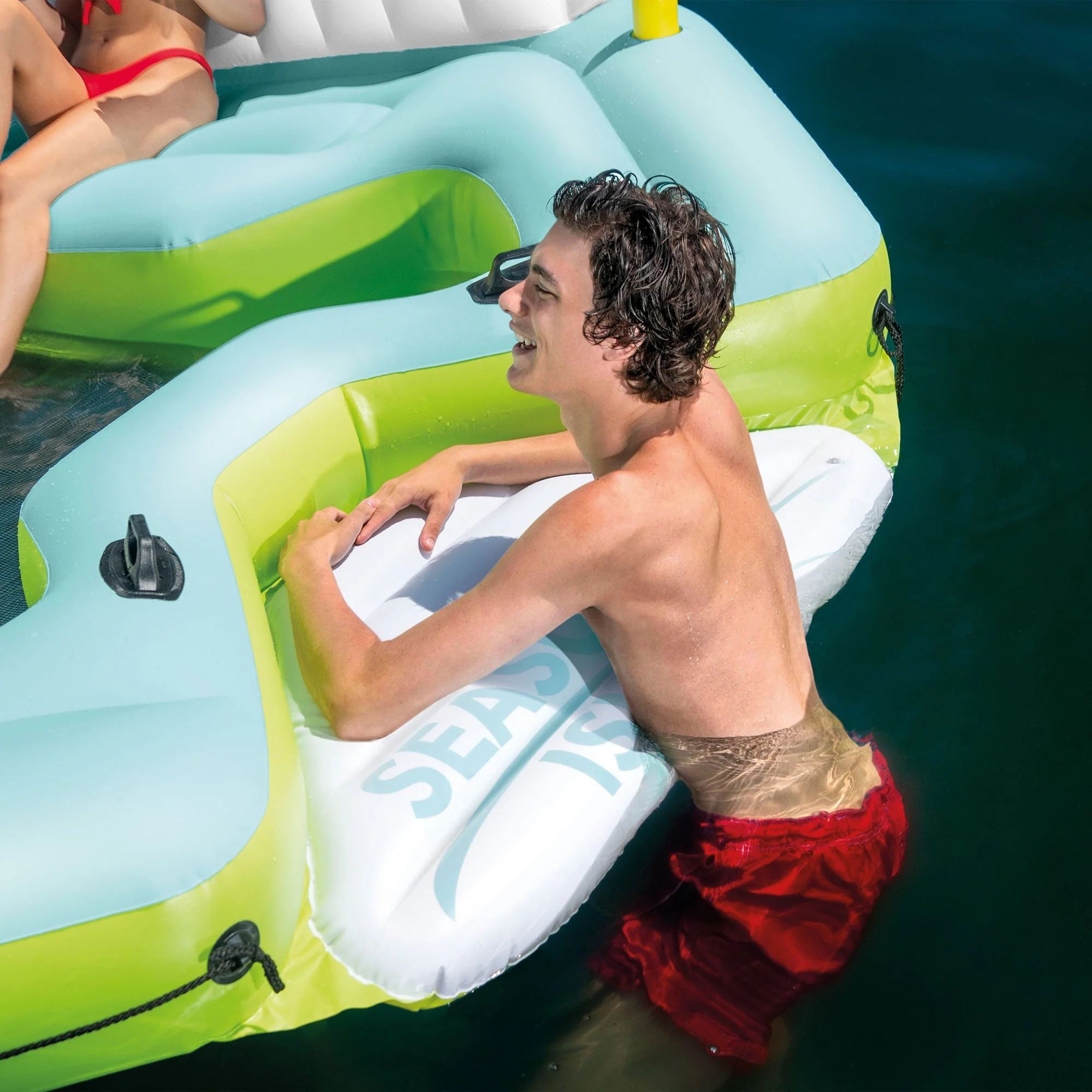 Intex Seascape Island Inflatable Water Lounge with Built In Cooler and Backrests for Adults - Image 8