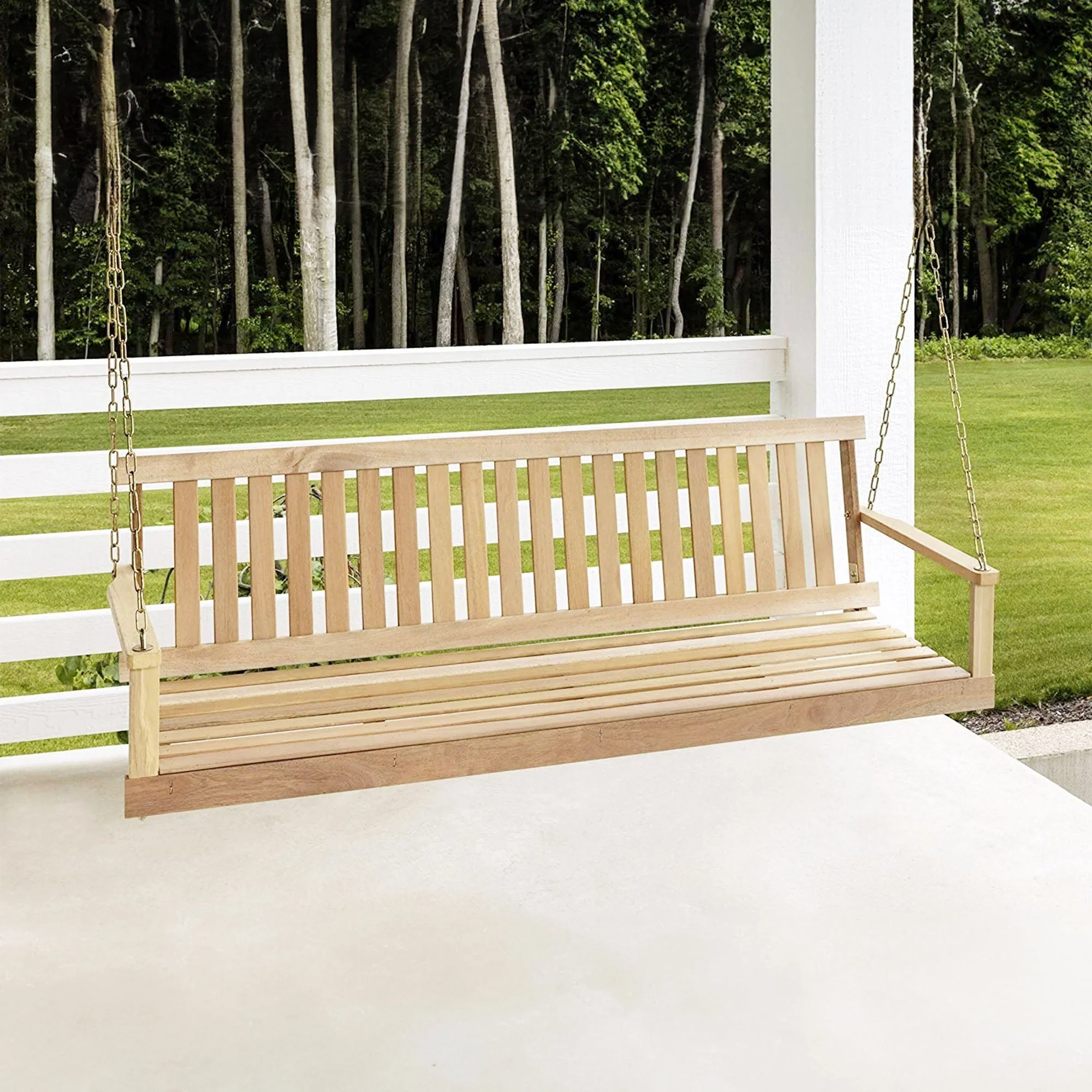 Jack Post Jennings Outdoor Traditional Patio Swing Hardwood Seat with Chains - Image 5