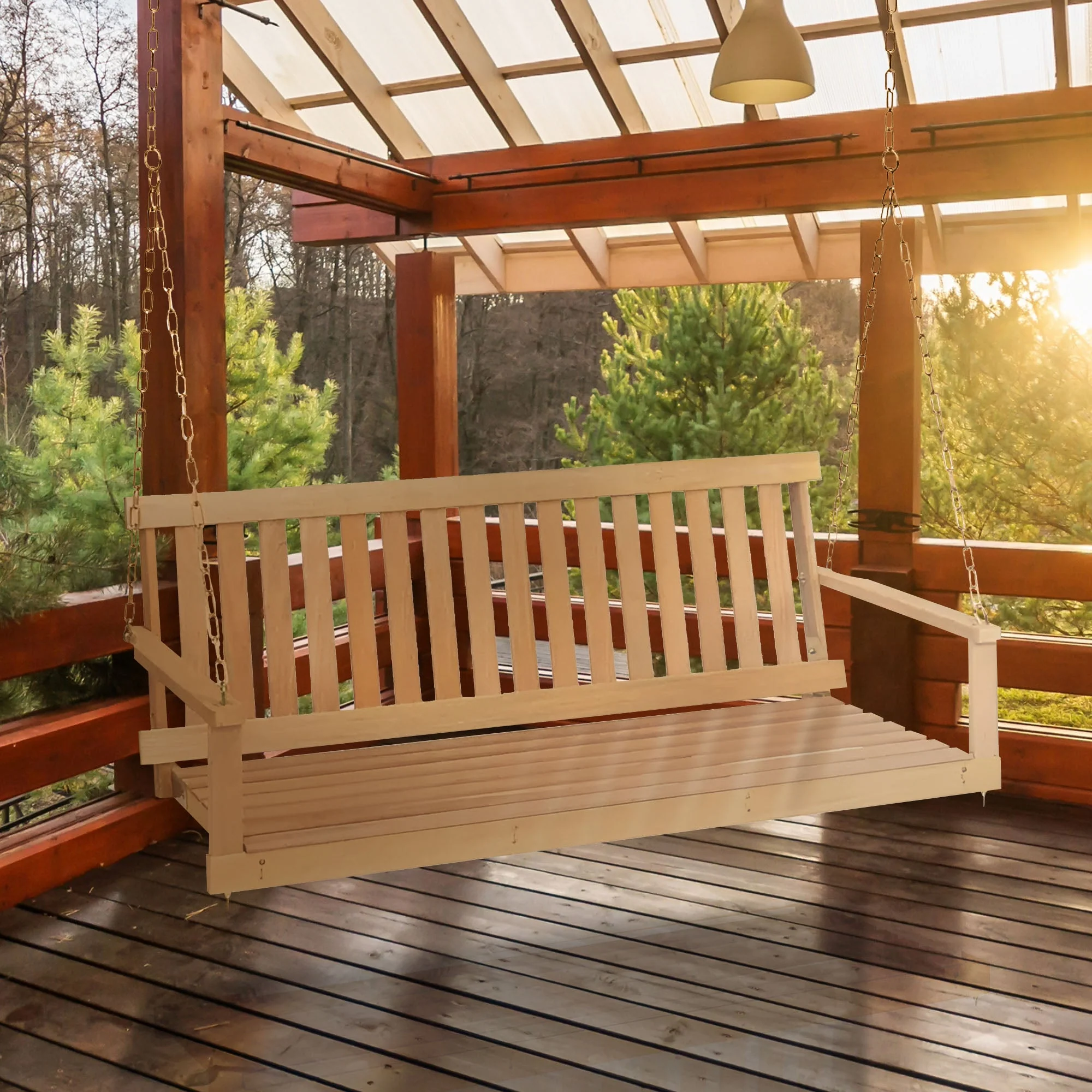 Jack Post Jennings Outdoor Traditional Patio Swing Hardwood Seat with Chains - Image 6