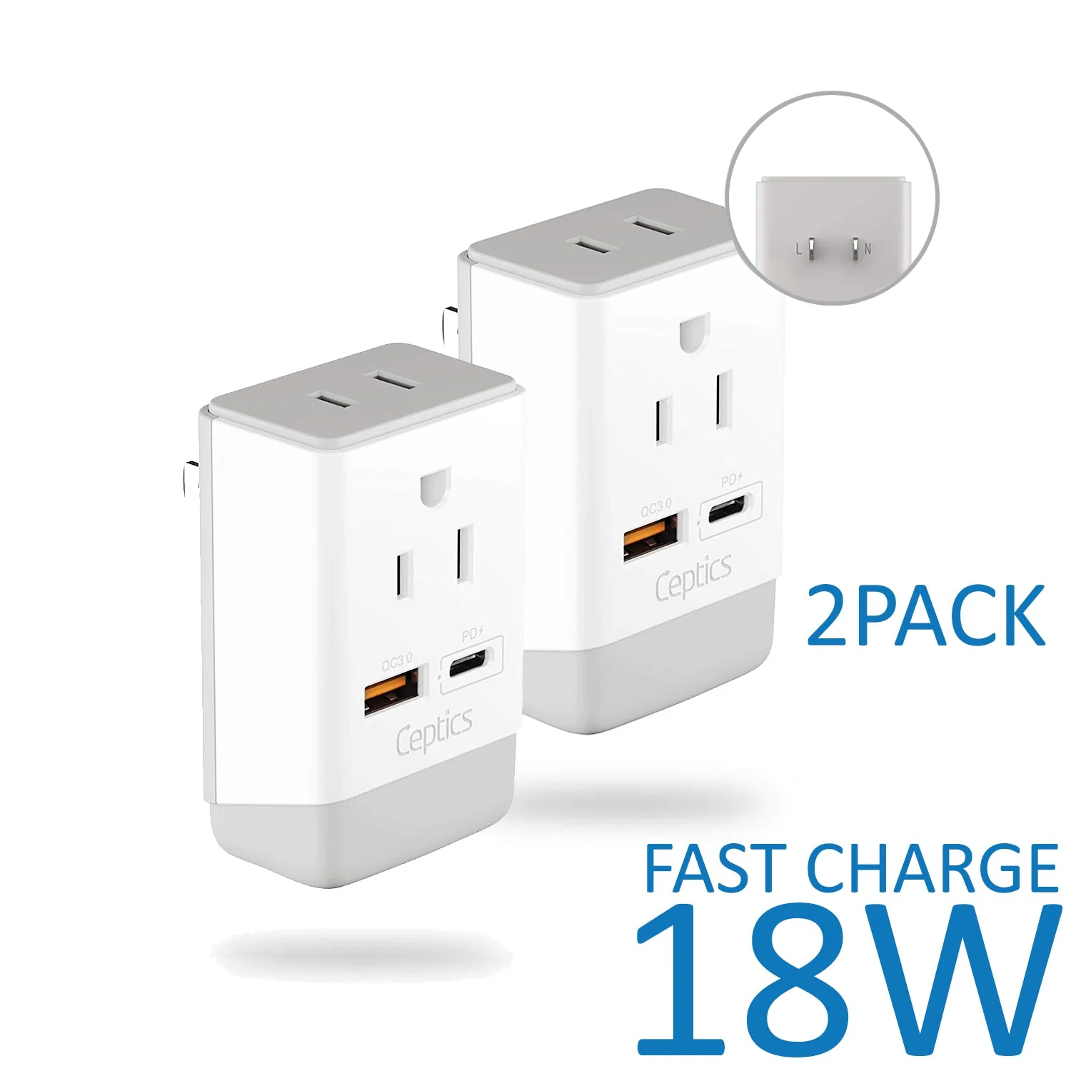 Japan, Philippines Travel Adapter | Type A - USB-A & USB-C Ports + 2 USA Outlet (AP-6) - Image 12
