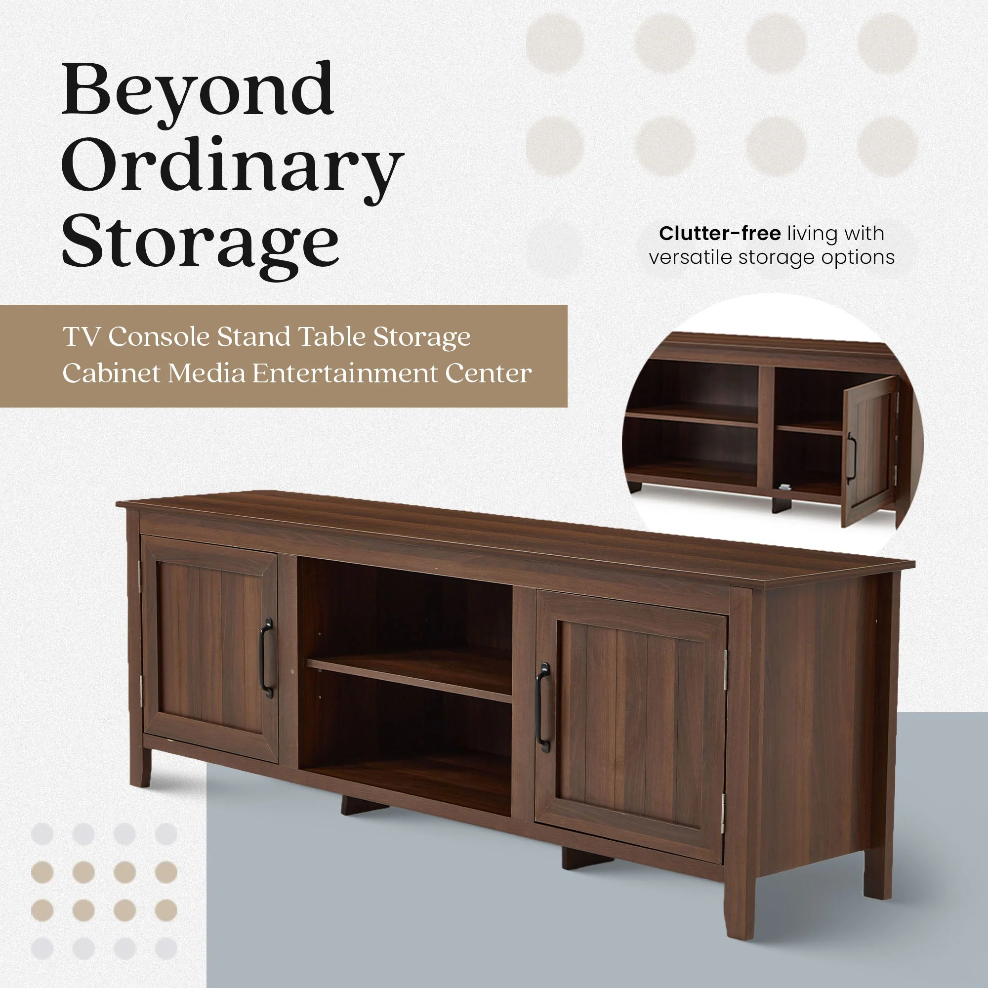 JOMEED TV Console Stand Table Storage Cabinet Media Entertainment Center, Brown - Image 2