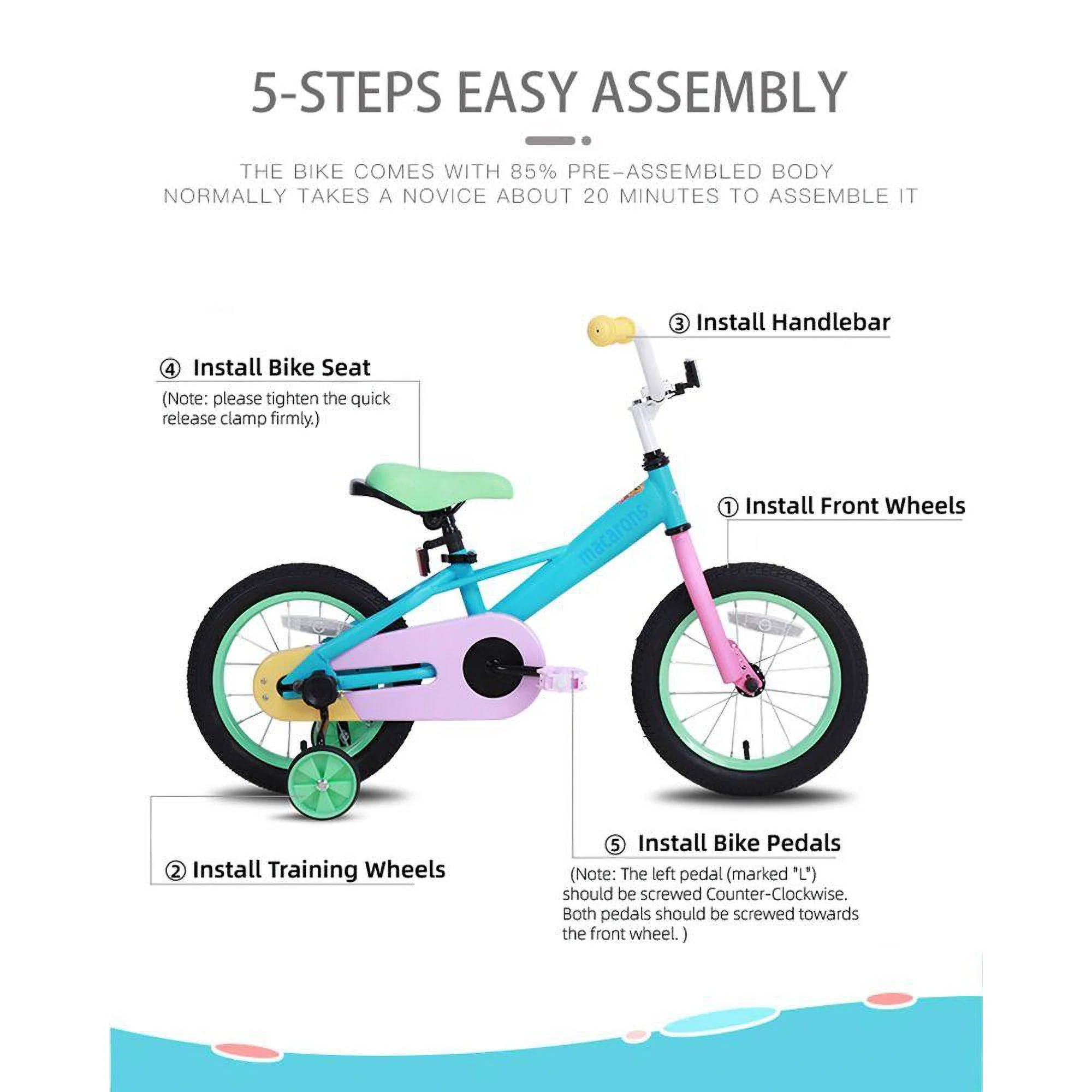 JOYSTAR Macarons Kids Bike for Girls Ages 4-7 with Training Wheels, 16", Rainbow - Image 4