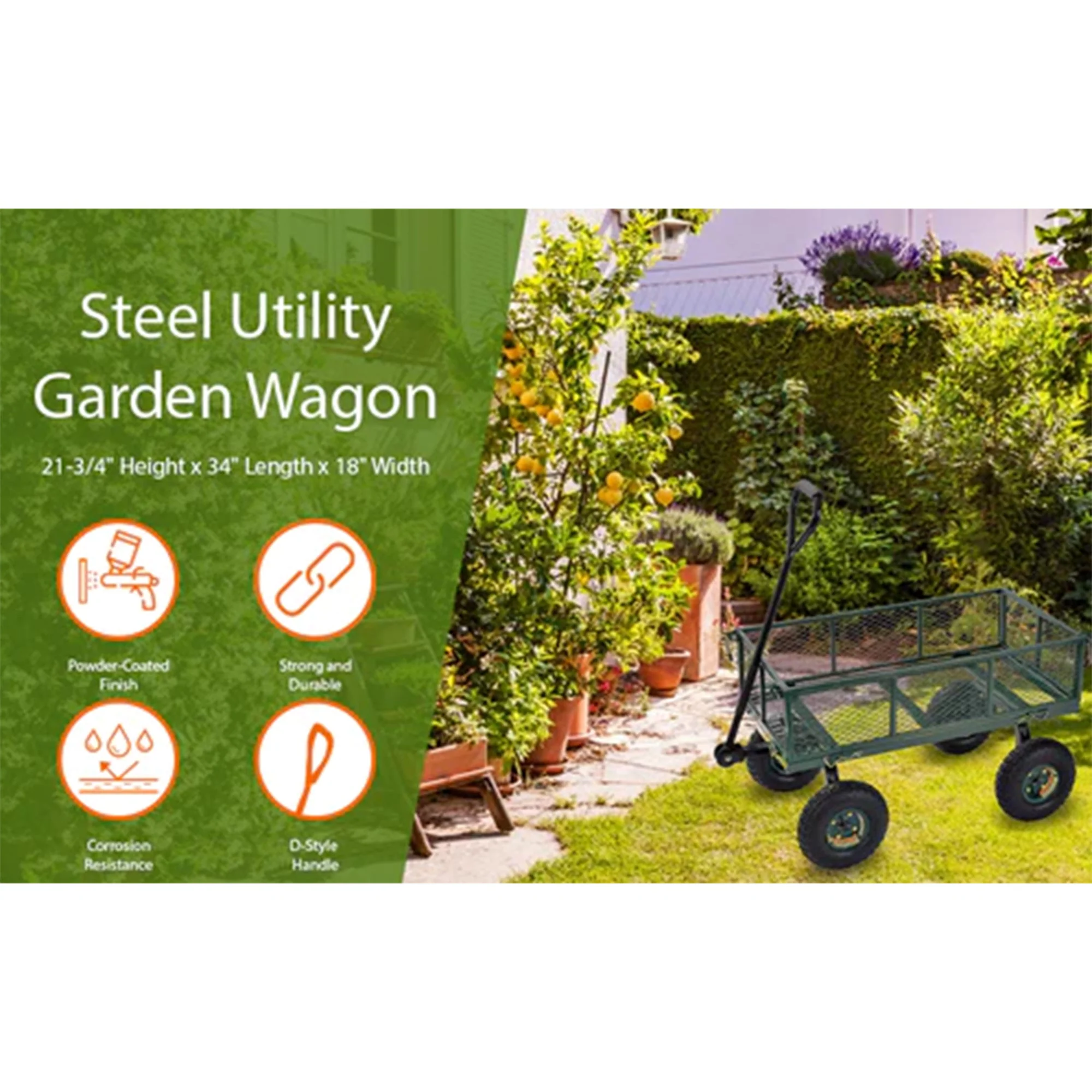 Juggernaut Carts GW3418-GR Steel Outdoor Utility Garden Wagon, Green Finish - Image 3