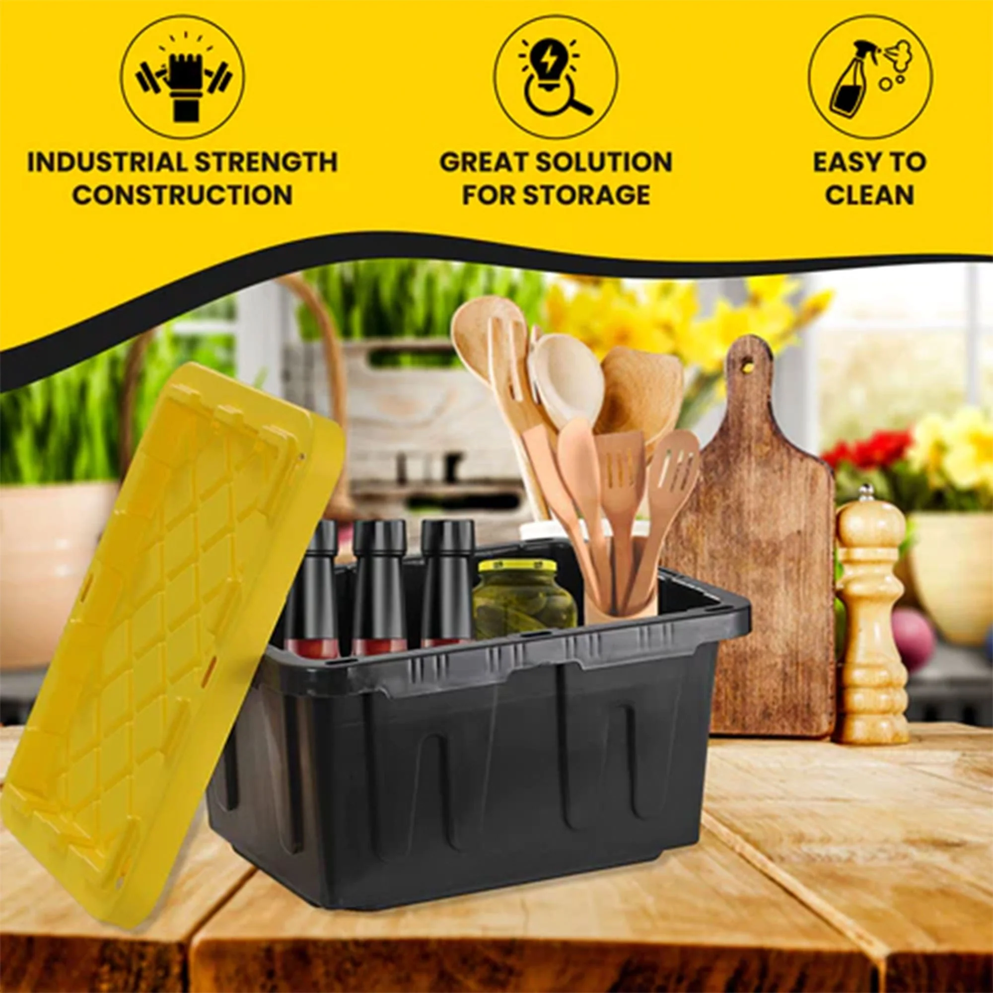 Juggernaut Storage 5 Gal Lockable Plastic Storage Tote, Black/Yellow (Set of 4) - Image 5