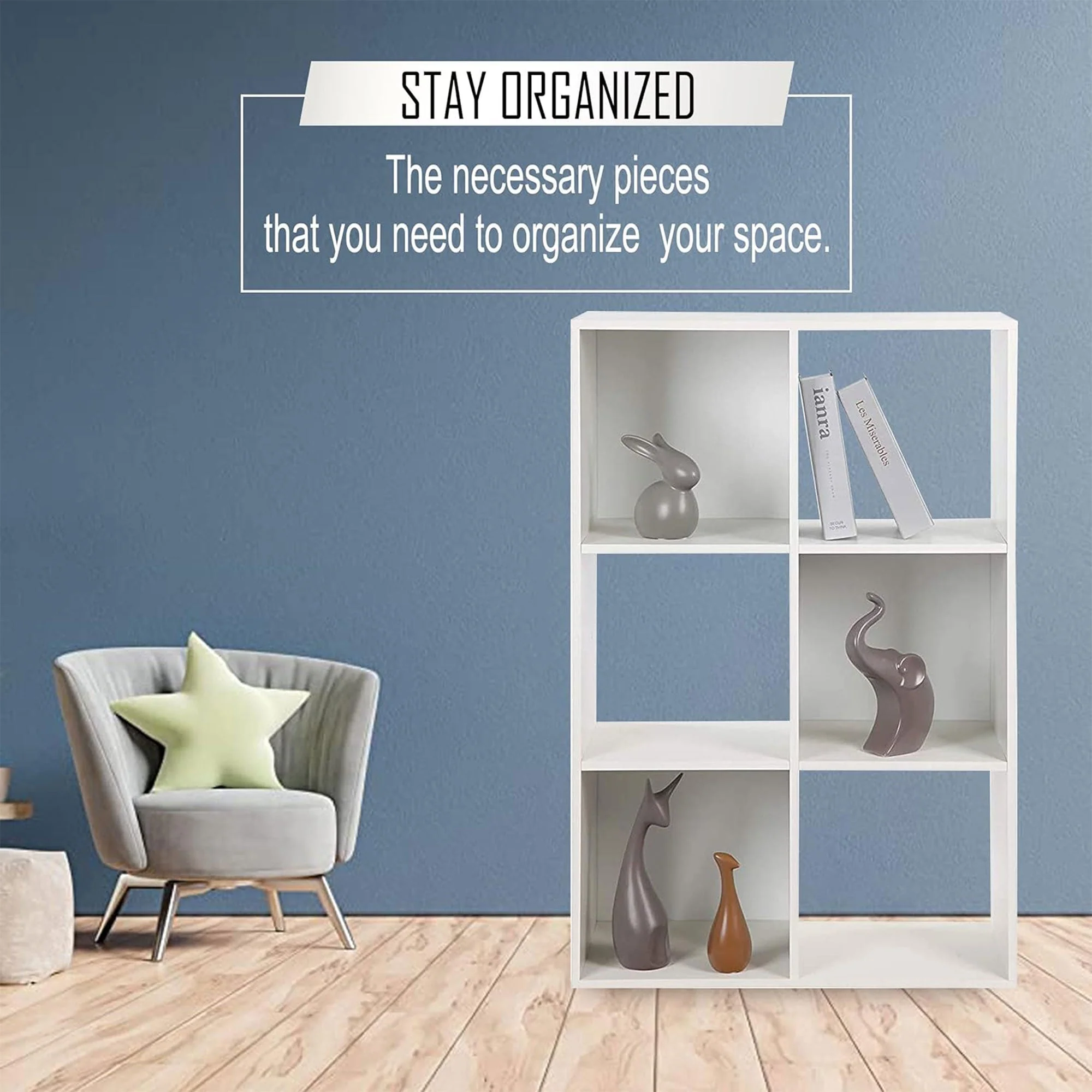 Juggernaut Storage 6 Cube Wooden Storage Shelf Bookshelf Home Organizer, White - Image 6