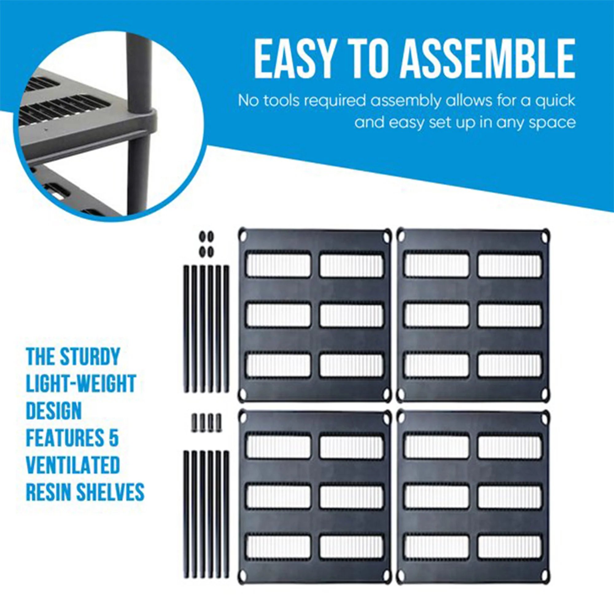 Juggernaut Storage 72 Inch 5 Shelf Plastic Utility Shelving Storage Unit, Black - Image 9