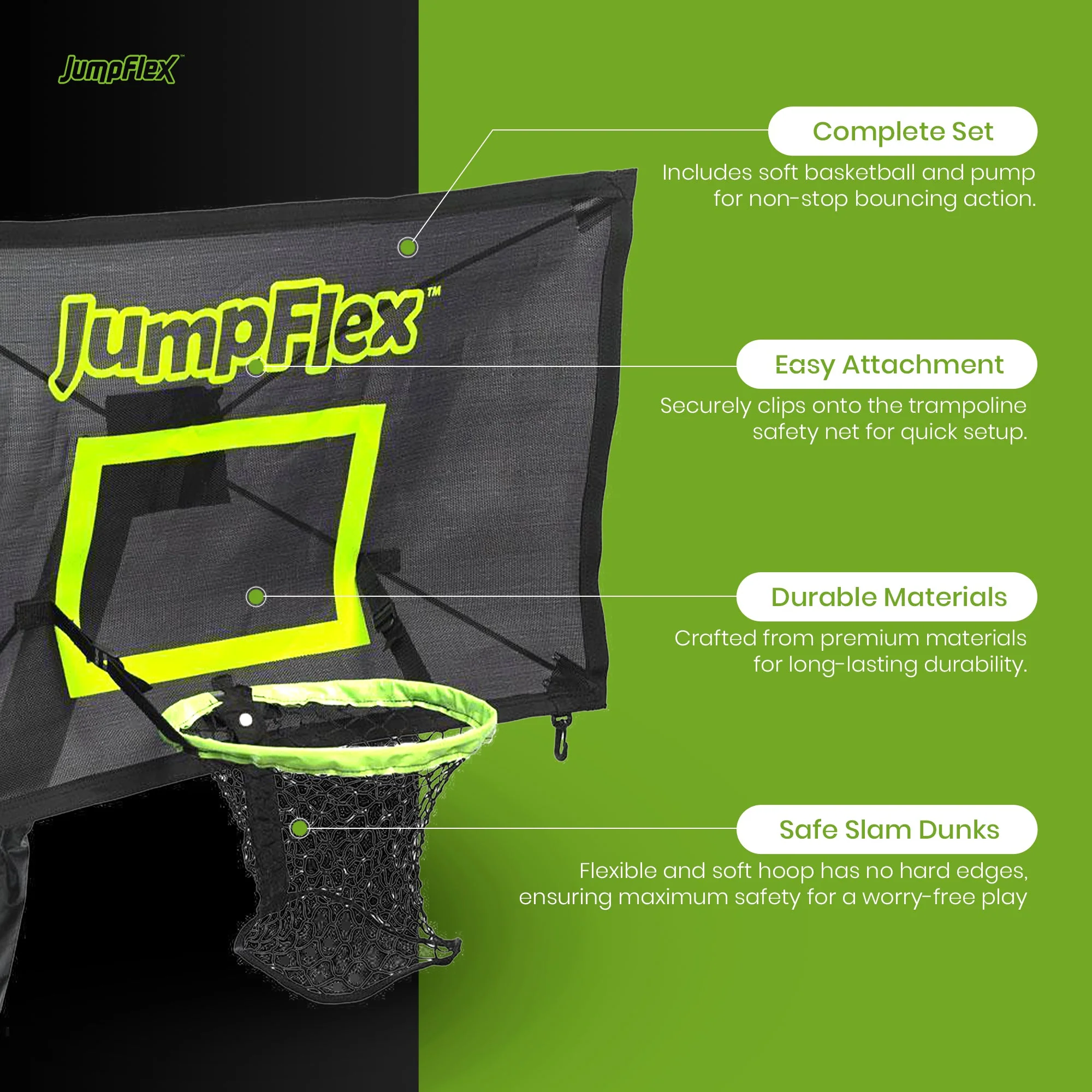 JumpFlex PROJAM Hero Basketball Hoop and Net Attachment for Trampolines, Black - Image 3