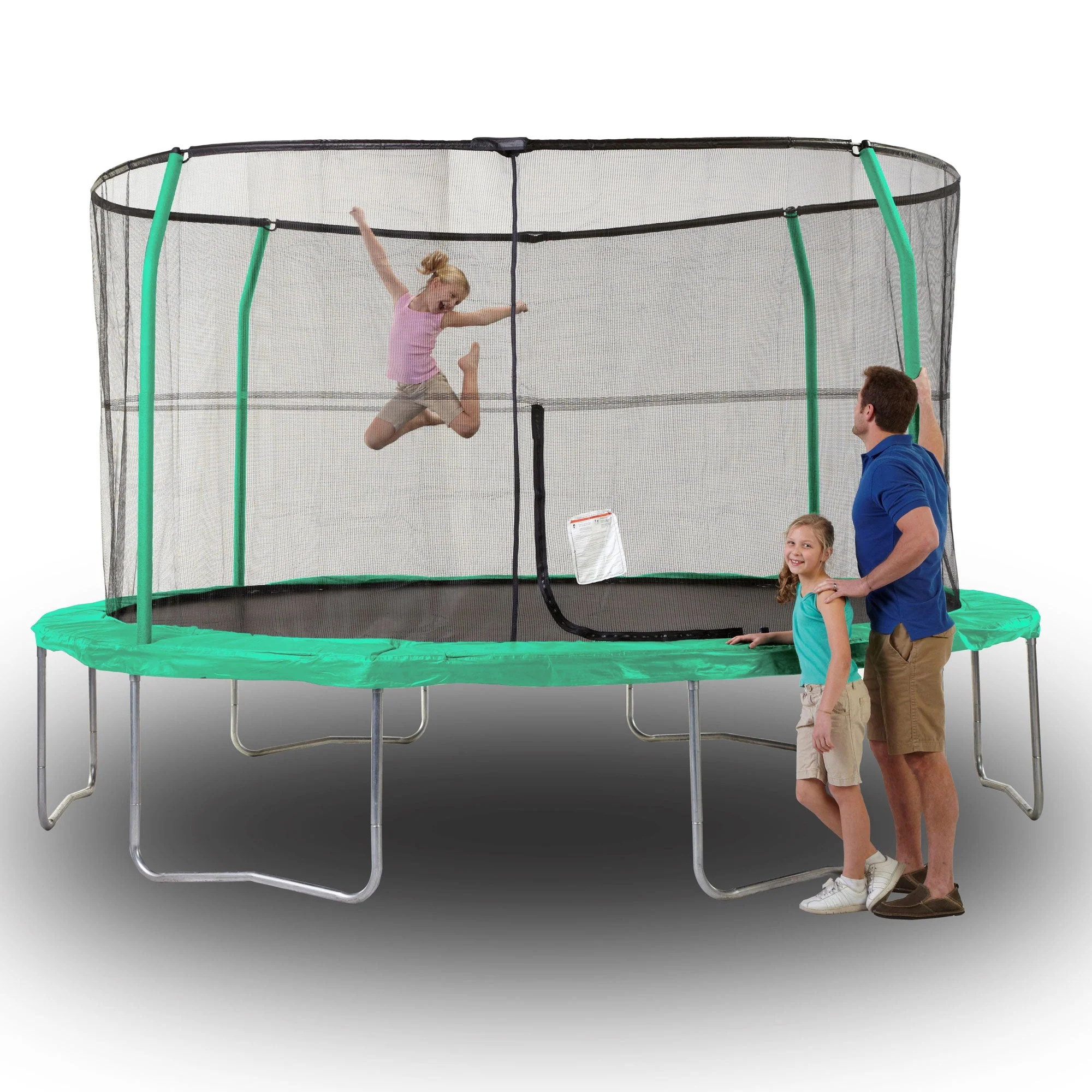 JumpKing JK1418C2 14 Foot Padded Enclosed Round Trampoline with G3 Poles, Green - Image 2
