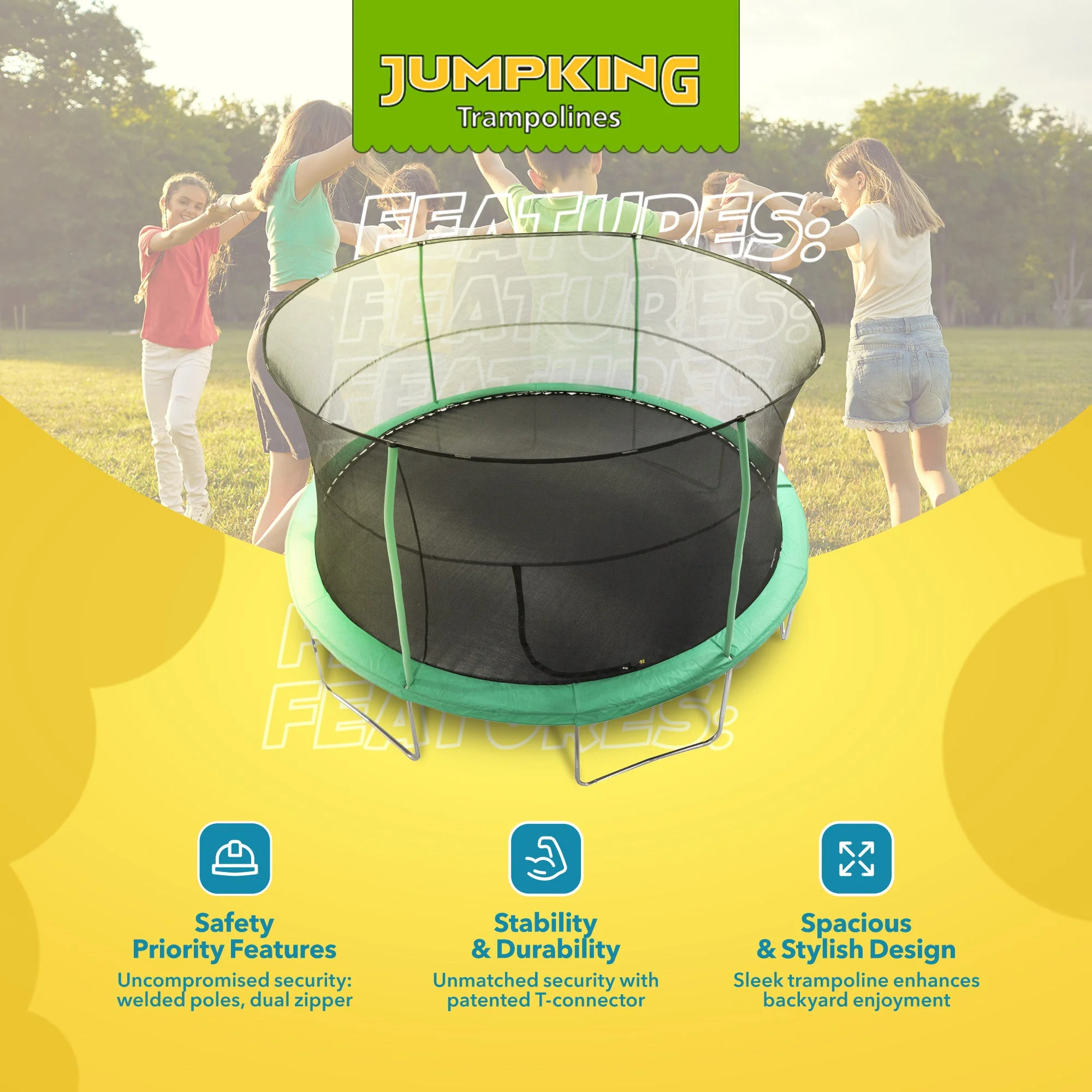 JumpKing JK1418C2 14 Foot Padded Enclosed Round Trampoline with G3 Poles, Green - Image 3